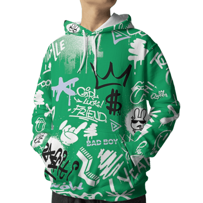 Lucky Green 5s Hoodie Match Graffiti King 3D All-Over Print Doodle Style - NastyJamz