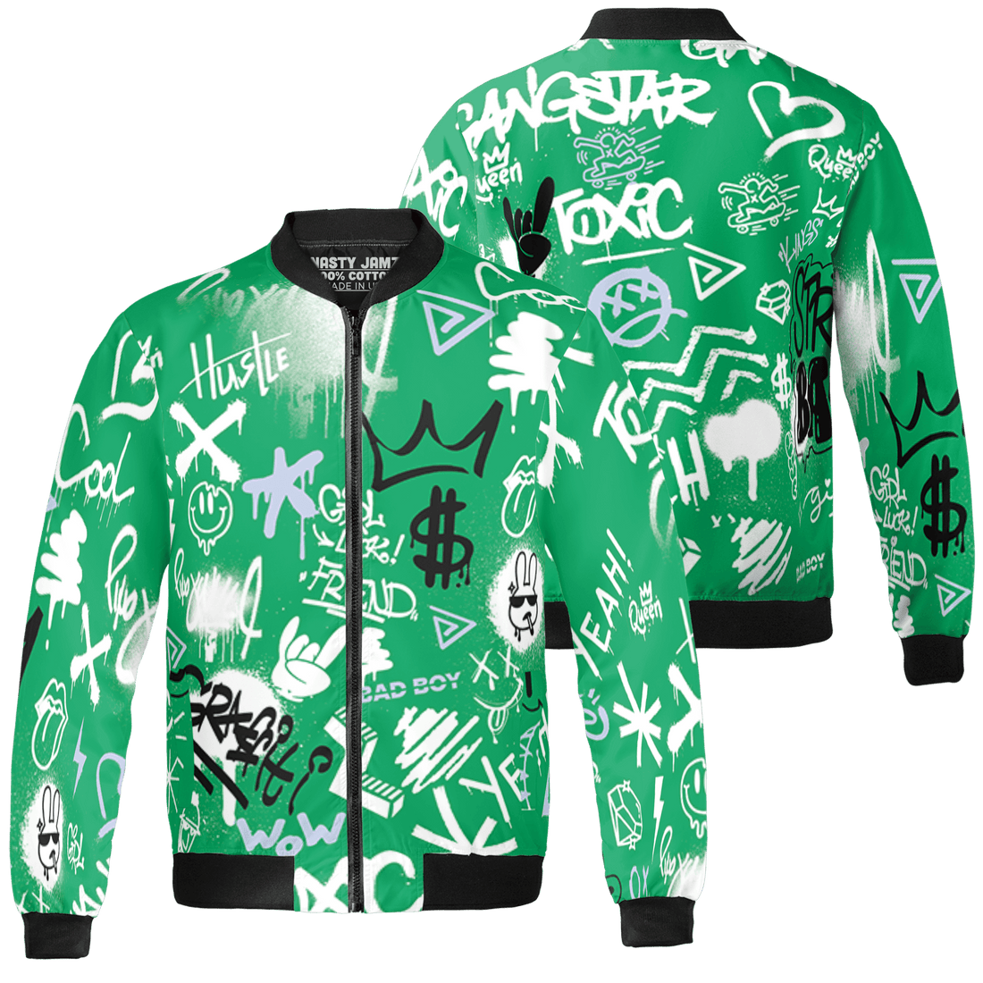 Lucky Green 5s Jacket Match Graffiti King 3D All-Over Print Doodle Style - NastyJamz