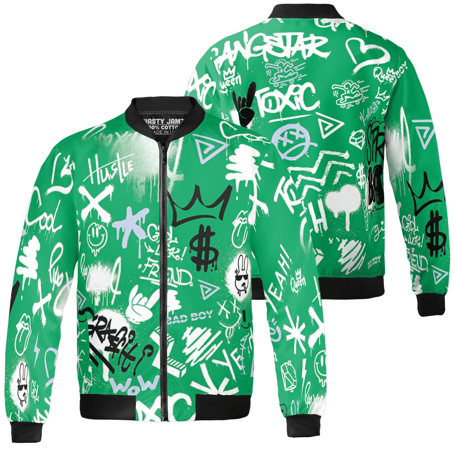 Lucky Green 5s Jacket Match Graffiti King 3D All-Over Print Doodle Style - NastyJamz