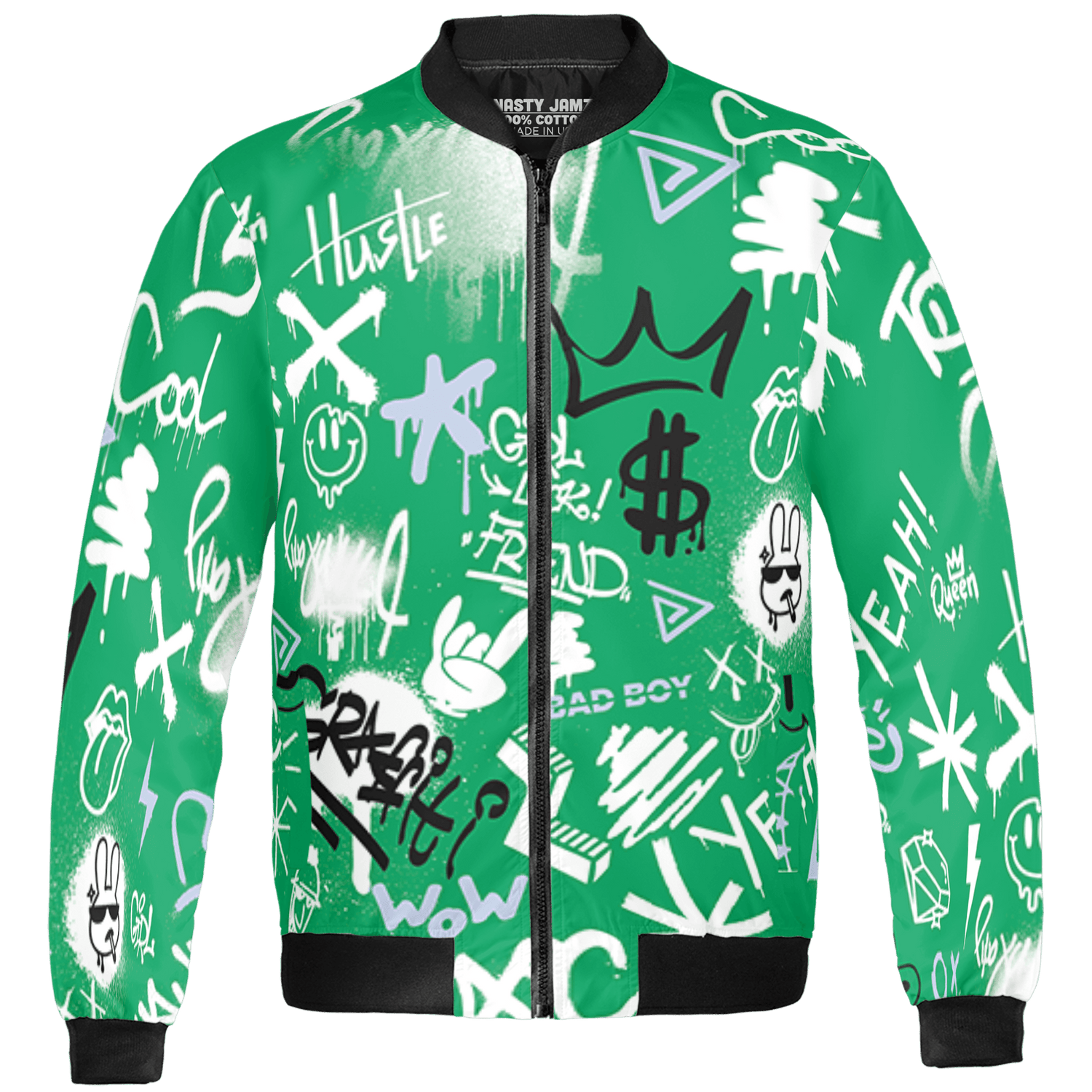 Lucky Green 5s Jacket Match Graffiti King 3D All-Over Print Doodle Style - NastyJamz