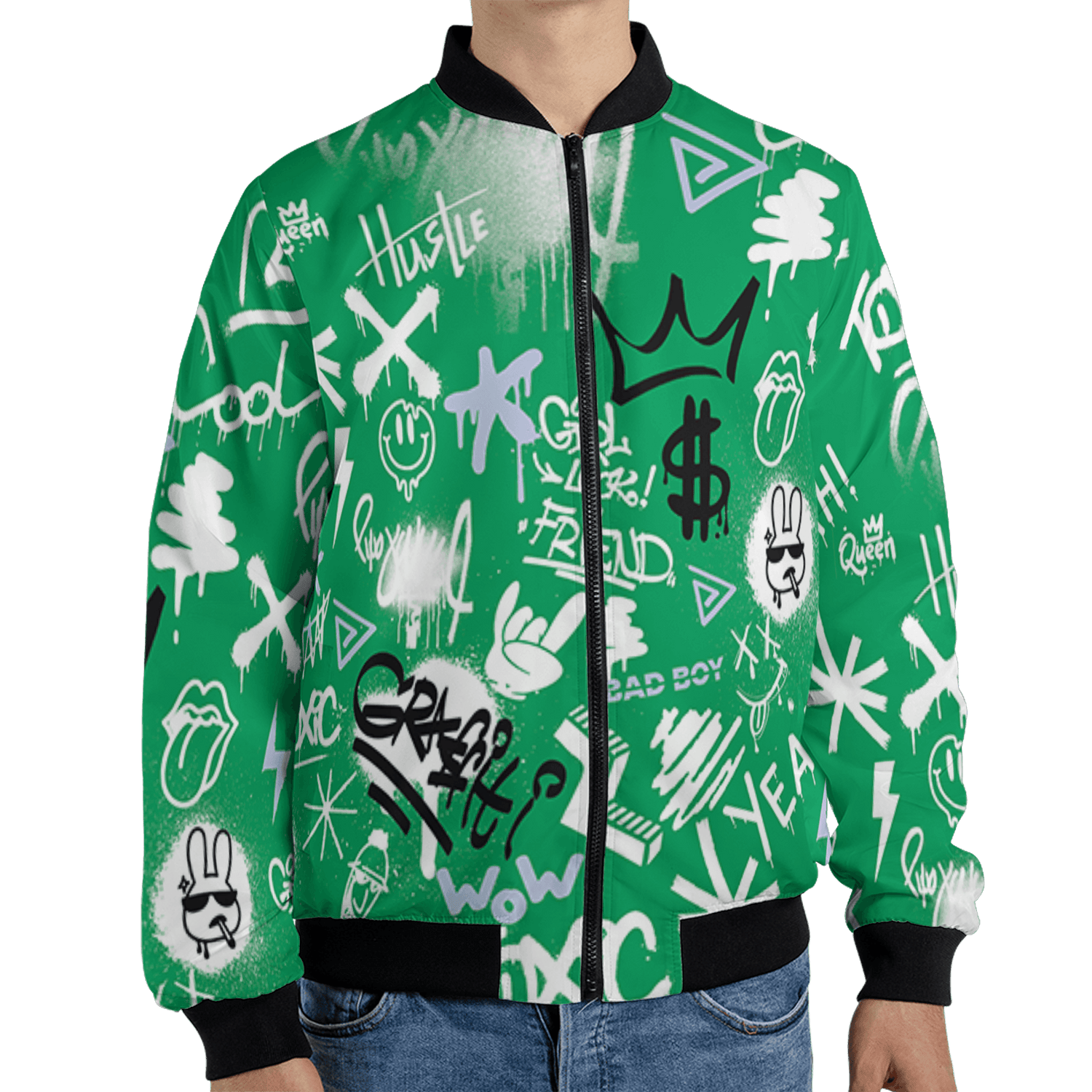 Lucky Green 5s Jacket Match Graffiti King 3D All-Over Print Doodle Style - NastyJamz