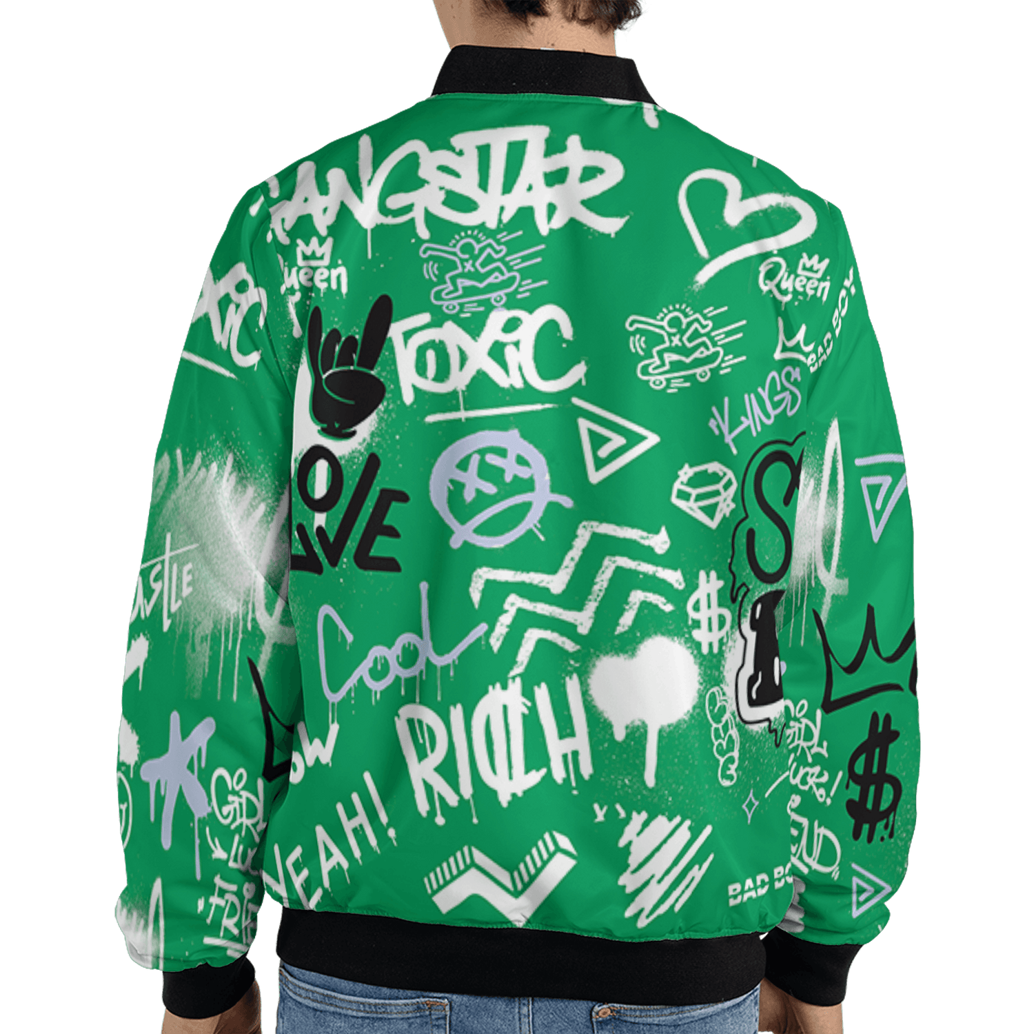 Lucky Green 5s Jacket Match Graffiti King 3D All-Over Print Doodle Style - NastyJamz