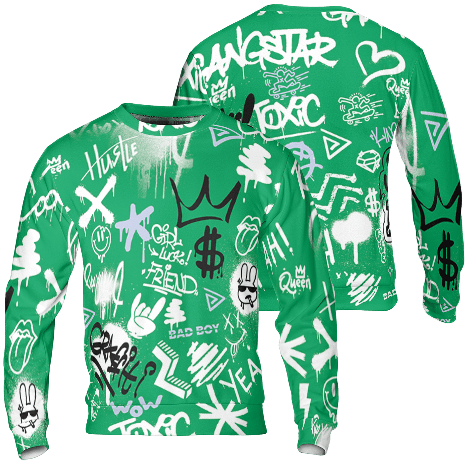 Lucky Green 5s Sweatshirt Match Graffiti King 3D All-Over Print Doodle Style - NastyJamz