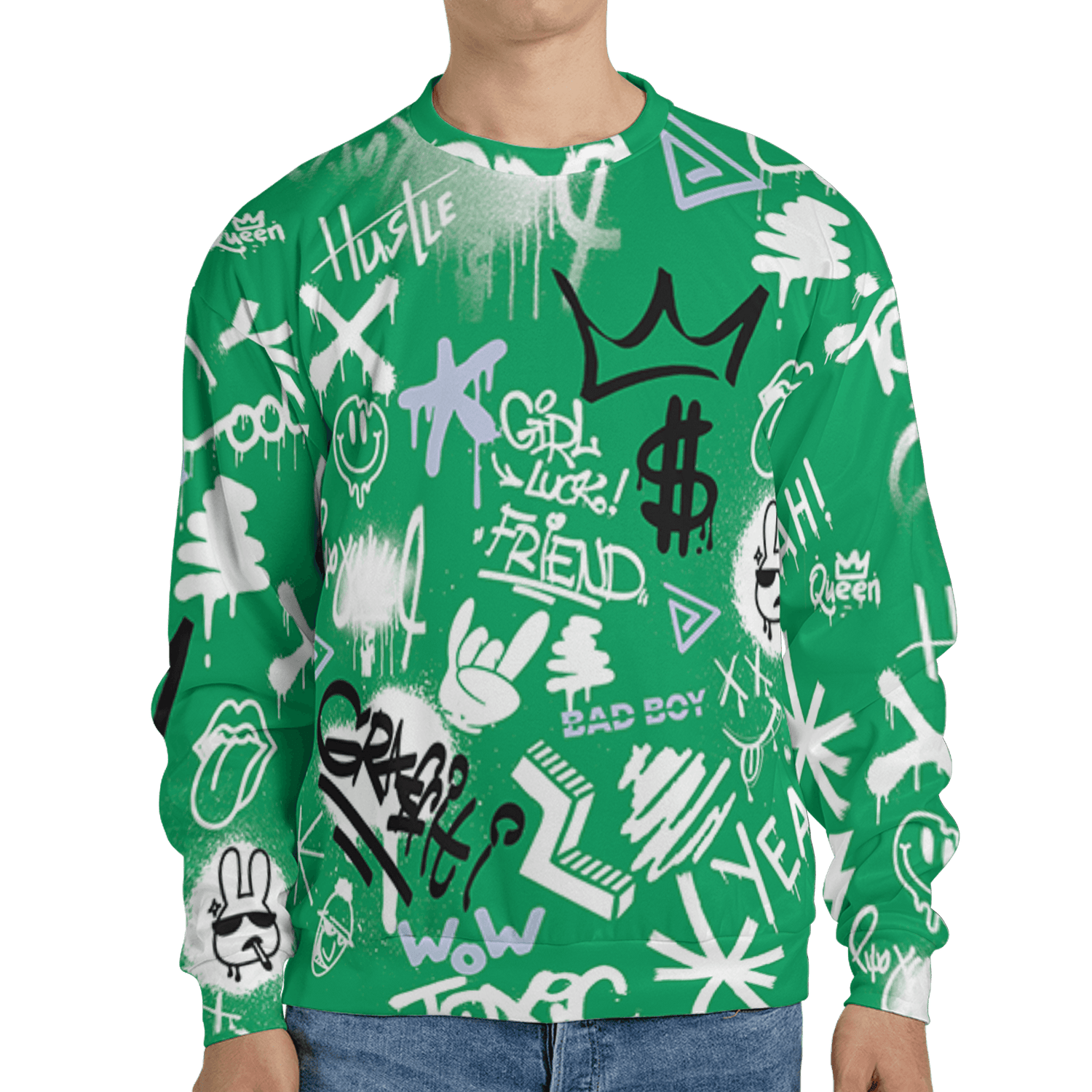 Lucky Green 5s Sweatshirt Match Graffiti King 3D All-Over Print Doodle Style - NastyJamz