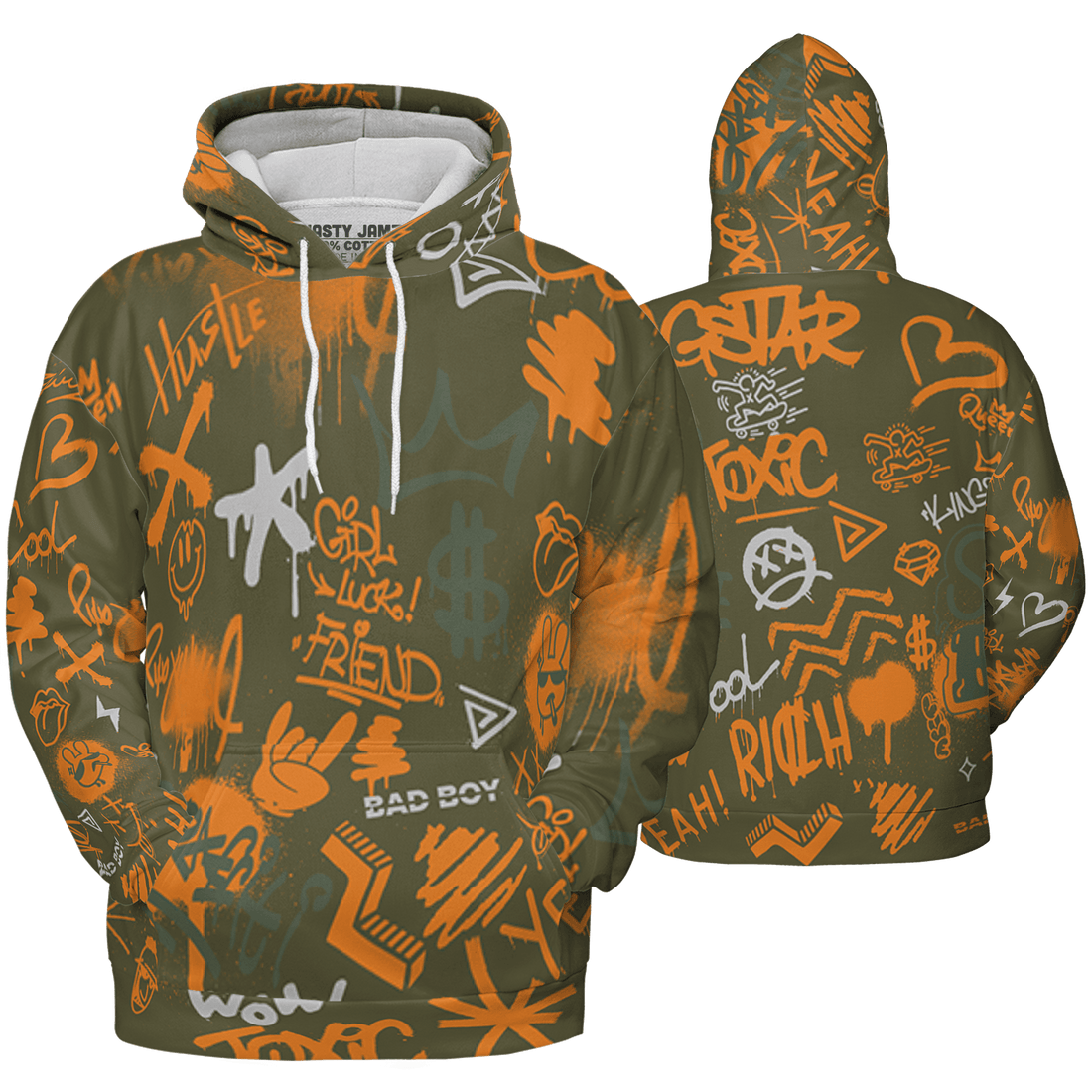 Olive 5s Hoodie Match Graffiti King 3D All-Over Print Doodle Style - NastyJamz