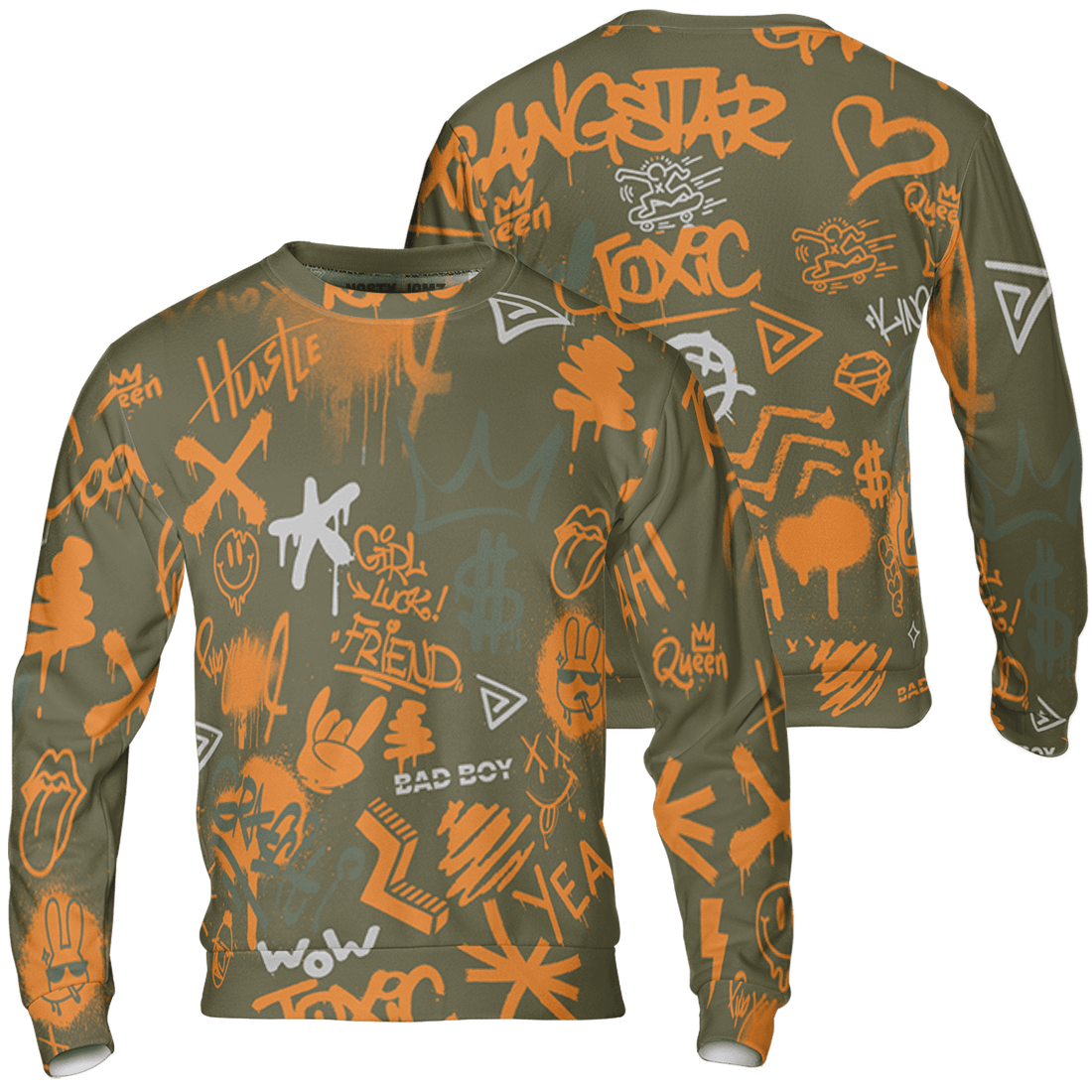 Olive 5s Sweatshirt Match Graffiti King 3D All-Over Print Doodle Style - NastyJamz