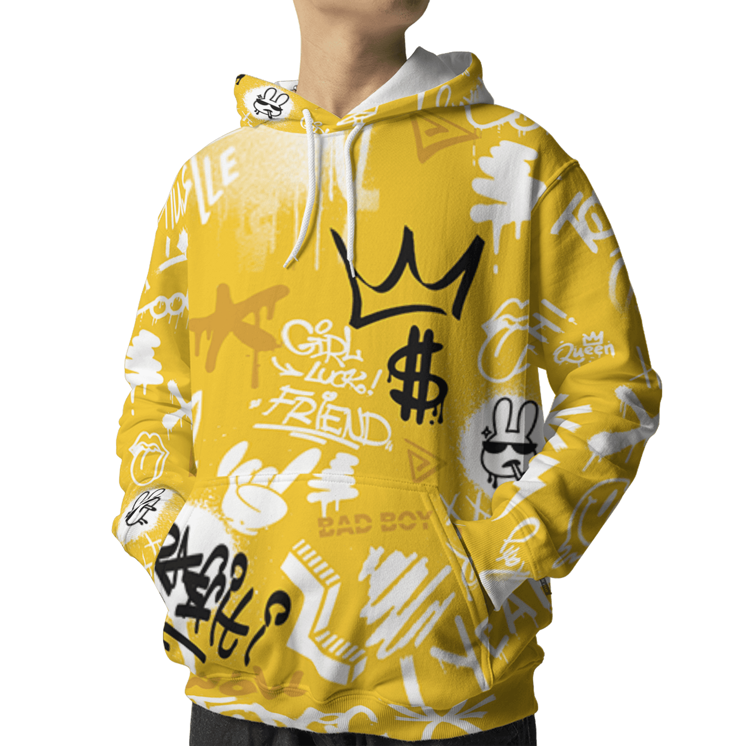 Yellow Ochre 6s Hoodie Match Graffiti King 3D All-Over Print Doodle Style - NastyJamz