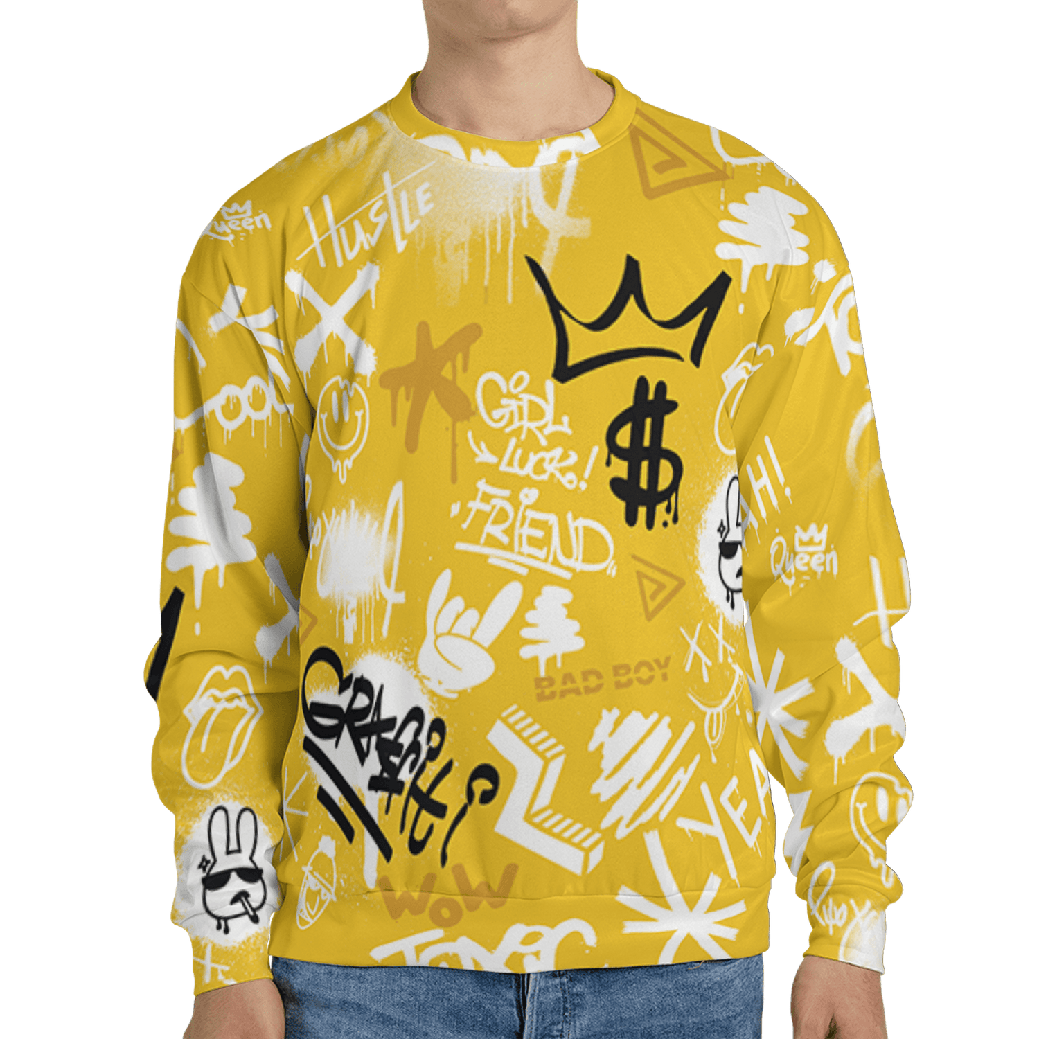 Yellow Ochre 6s Sweatshirt Match Graffiti King 3D All-Over Print Doodle Style - NastyJamz