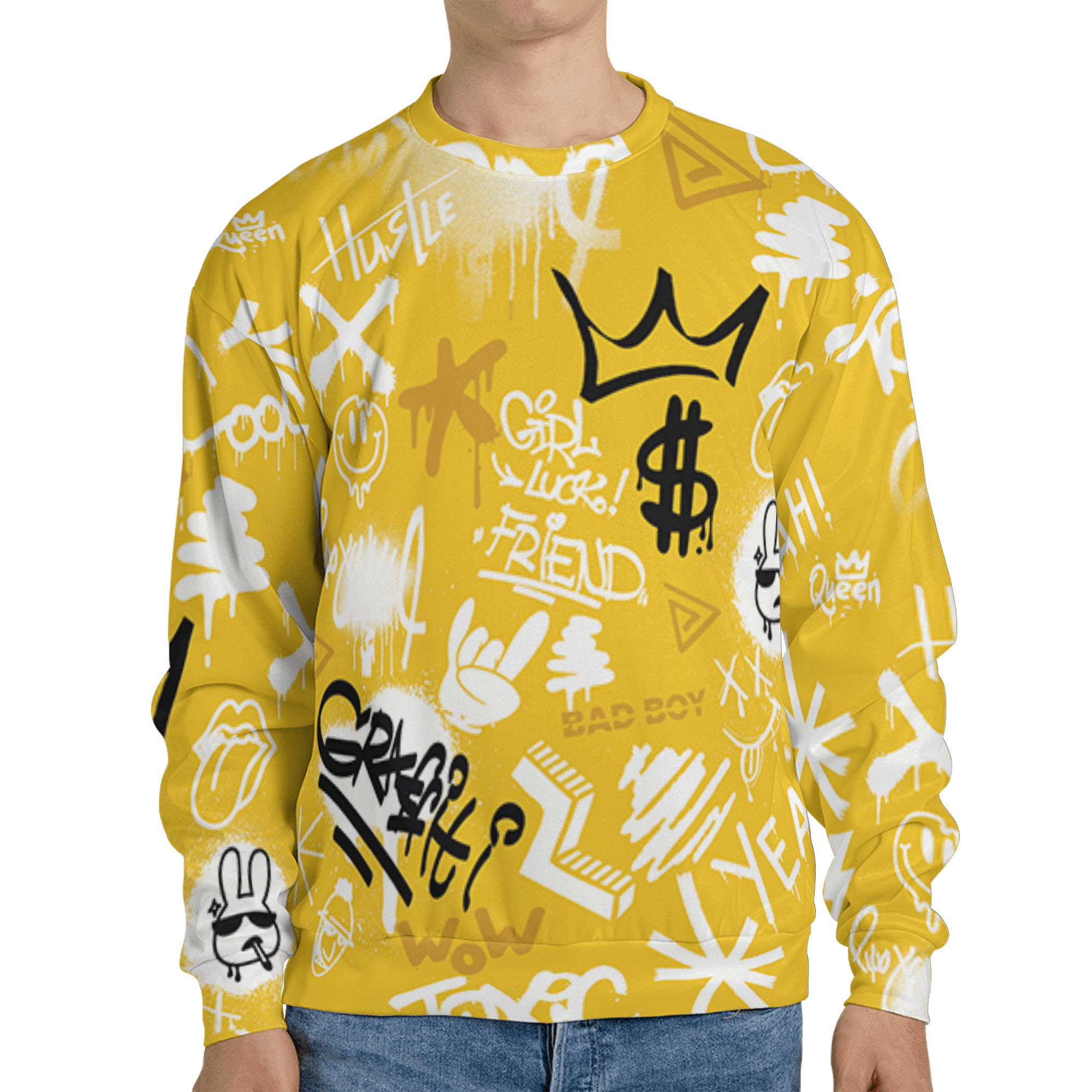 Yellow Ochre 6s Sweatshirt Match Graffiti King 3D All-Over Print Doodle Style - NastyJamz