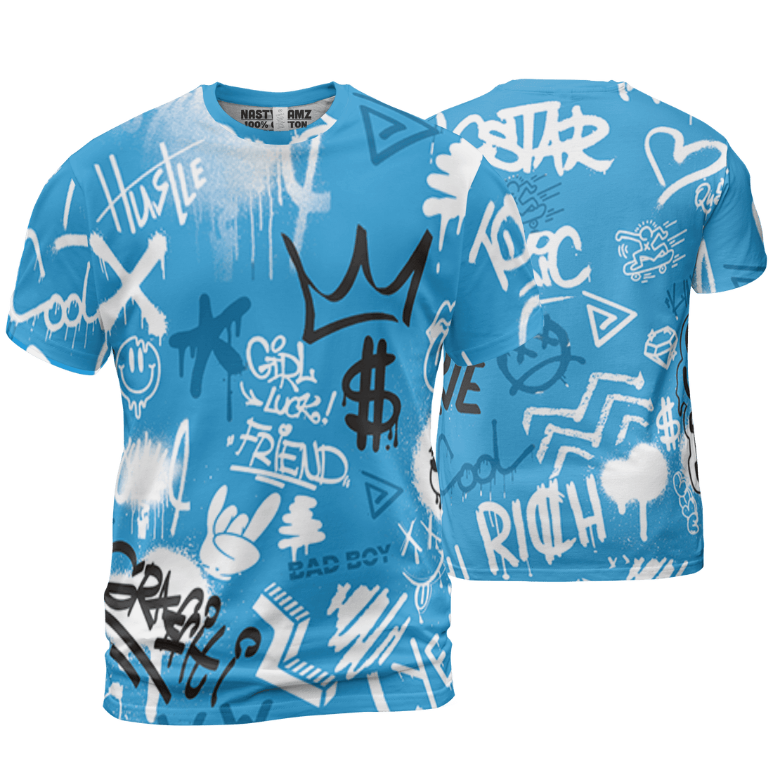 Powder Blue 9s T Shirt Match Graffiti King 3D All-Over Print Doodle Style - NastyJamz