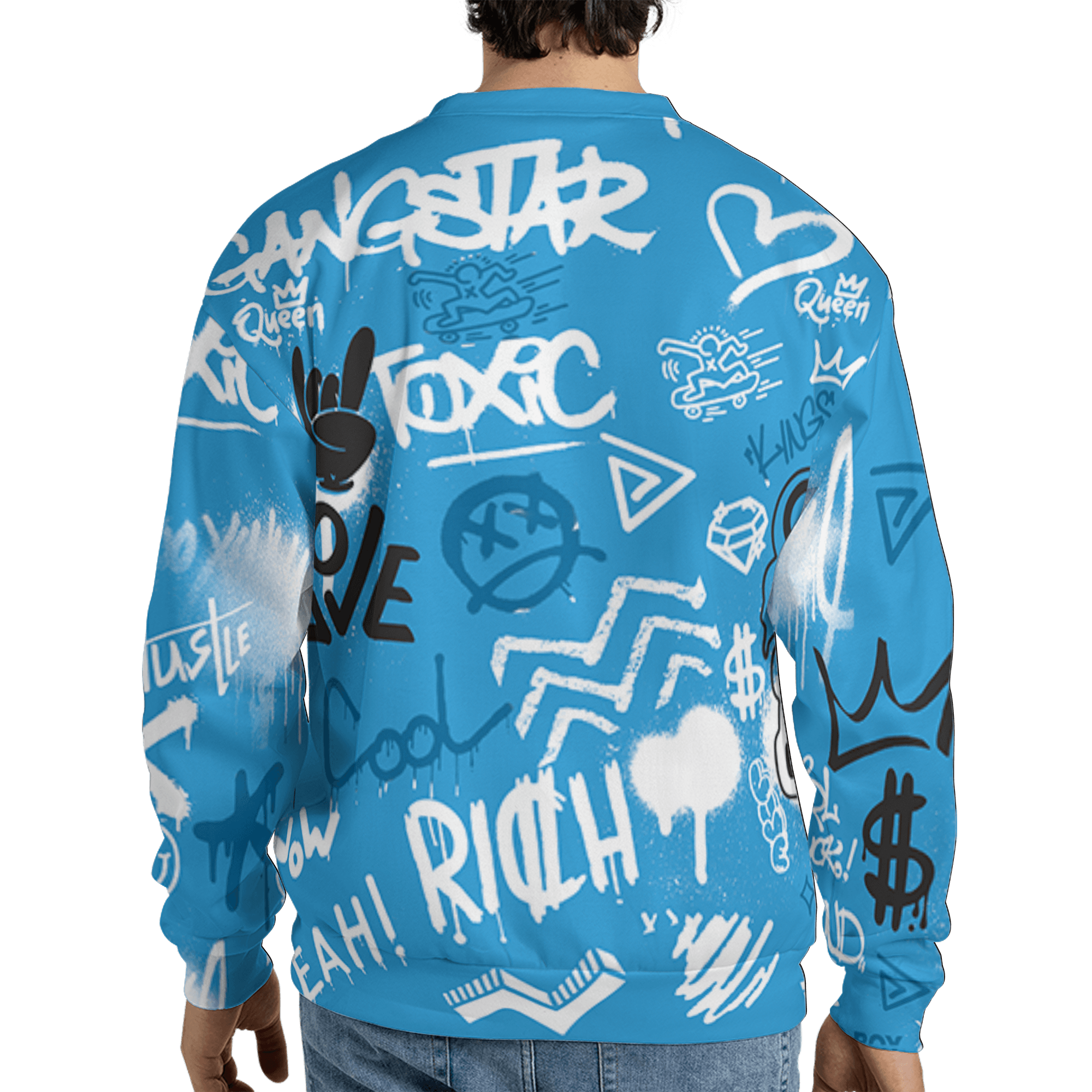 Powder Blue 9s Sweatshirt Match Graffiti King 3D All-Over Print Doodle Style - NastyJamz