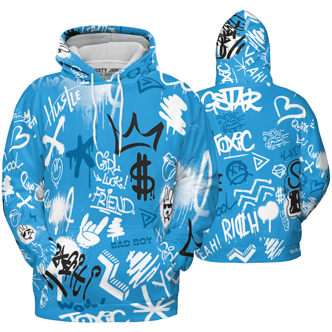 Powder Blue 9s Hoodie Match Graffiti King 3D All-Over Print Doodle Style - NastyJamz