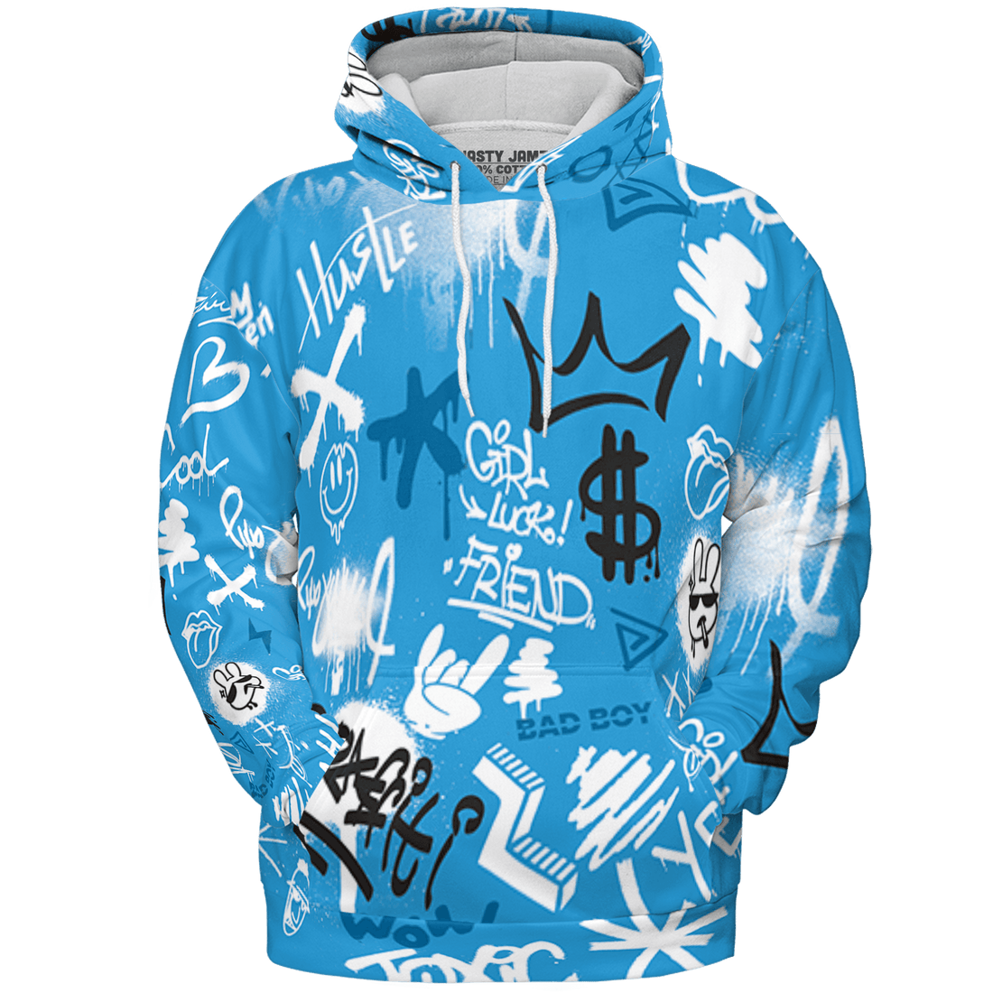 Powder Blue 9s Hoodie Match Graffiti King 3D All-Over Print Doodle Style - NastyJamz