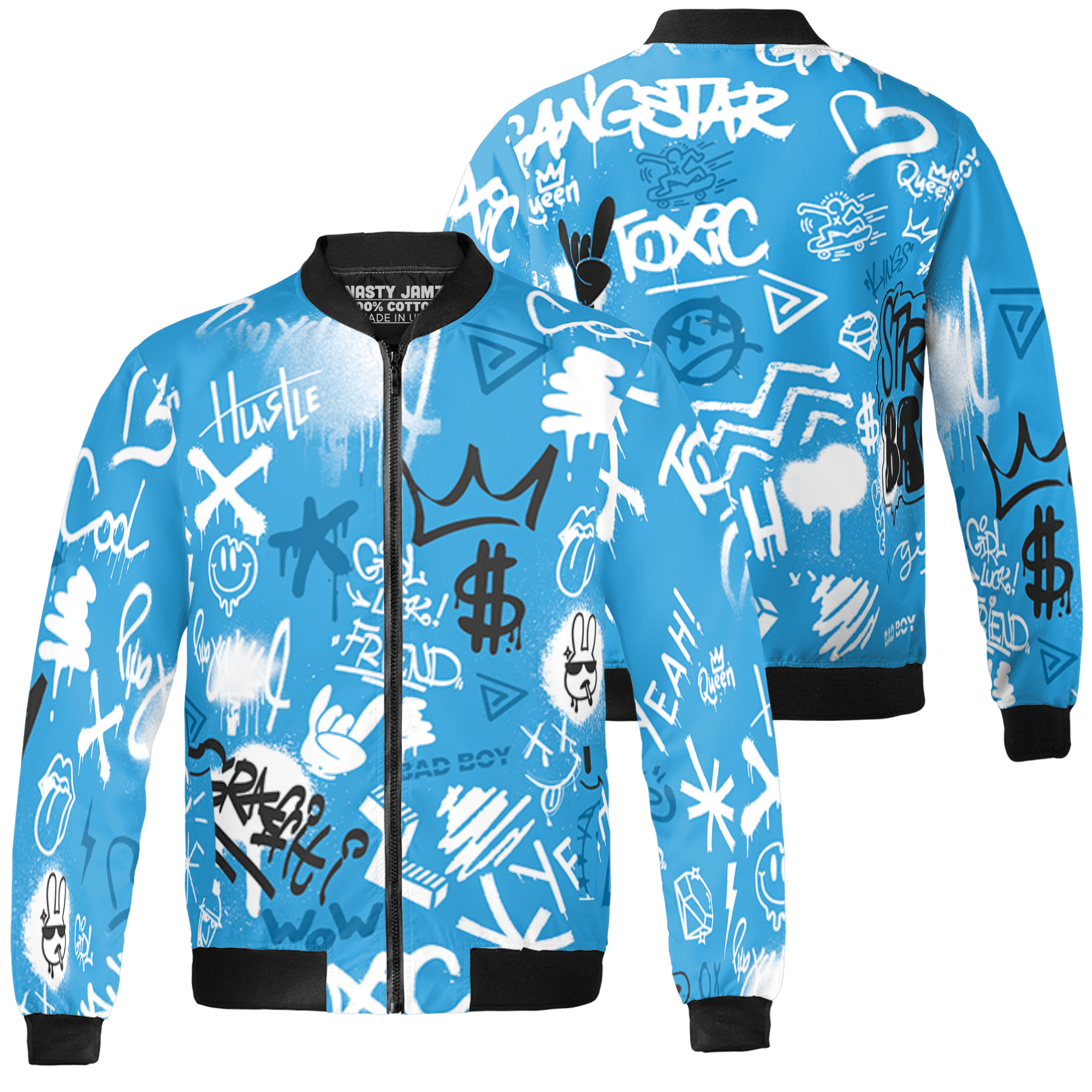 Powder Blue 9s Jacket Match Graffiti King 3D All-Over Print Doodle Style - NastyJamz