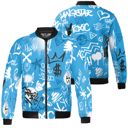 Powder Blue 9s Jacket Match Graffiti King 3D All-Over Print Doodle Style - NastyJamz