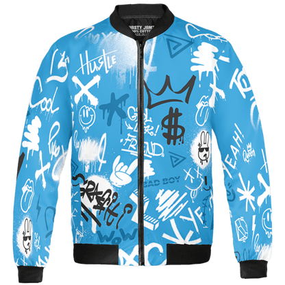 Powder Blue 9s Jacket Match Graffiti King 3D All-Over Print Doodle Style - NastyJamz
