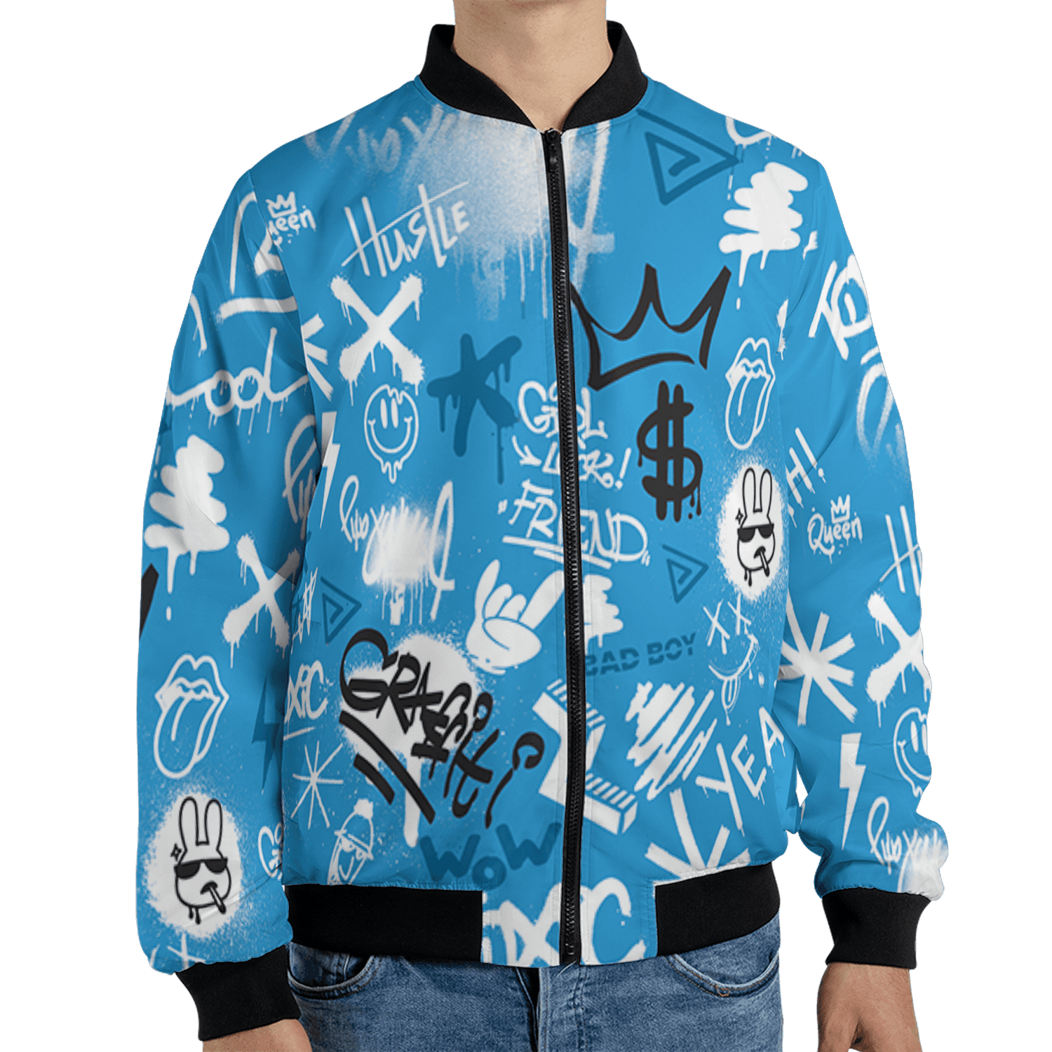Powder Blue 9s Jacket Match Graffiti King 3D All-Over Print Doodle Style - NastyJamz