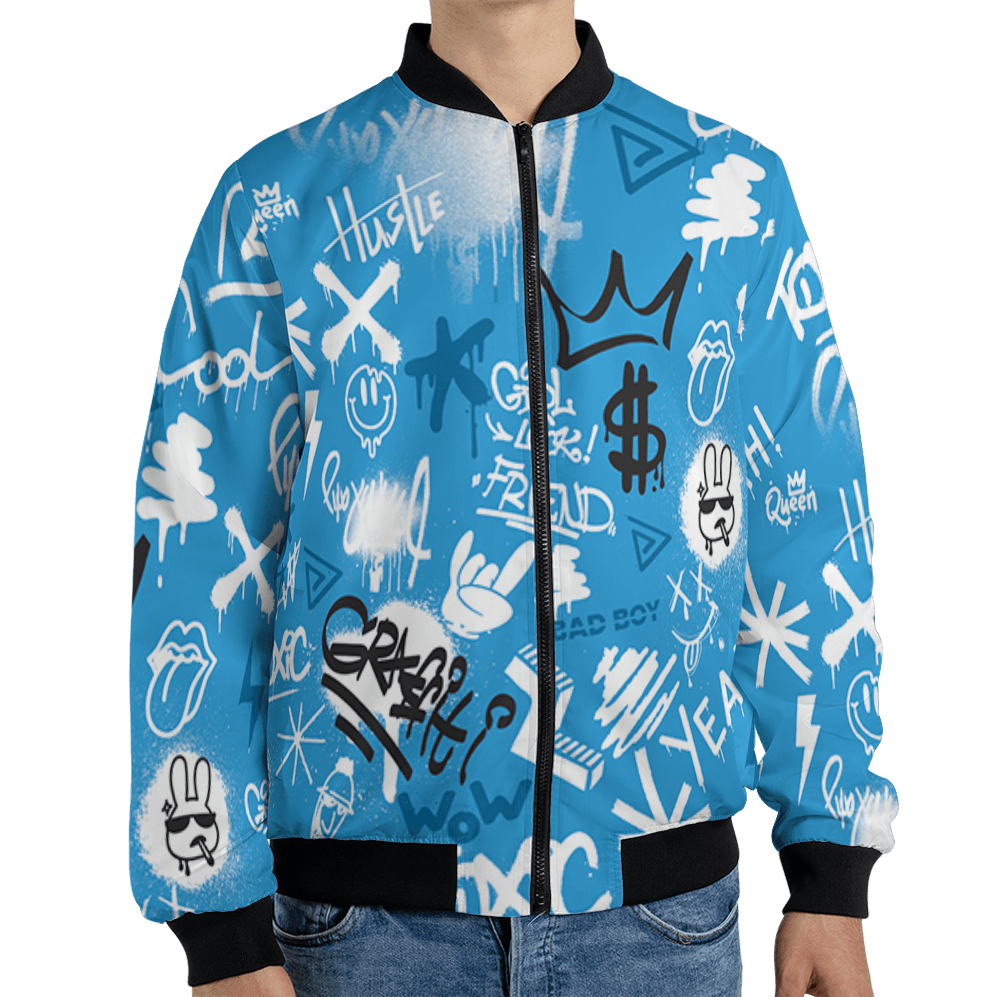 Powder Blue 9s Jacket Match Graffiti King 3D All-Over Print Doodle Style - NastyJamz