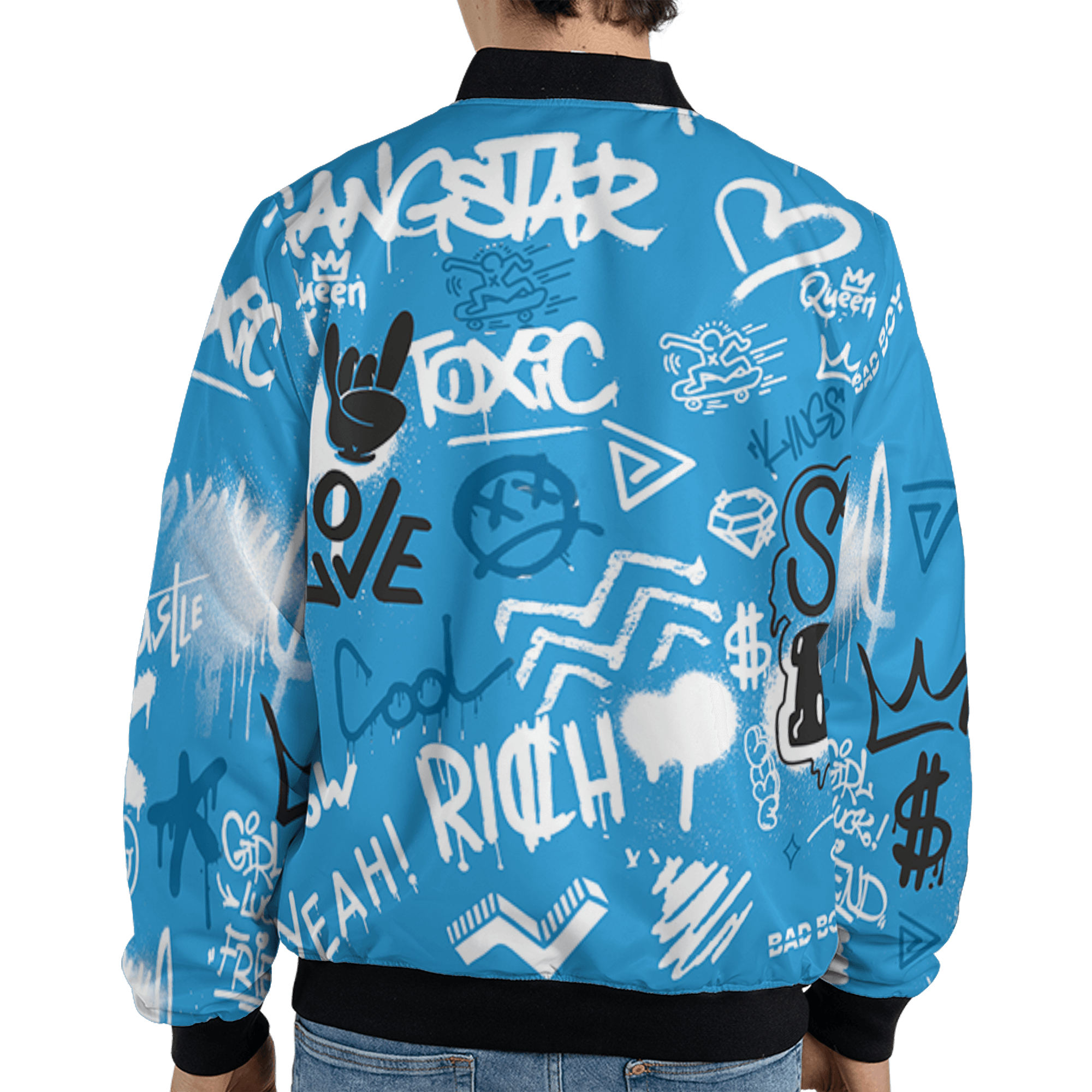 Powder Blue 9s Jacket Match Graffiti King 3D All-Over Print Doodle Style - NastyJamz