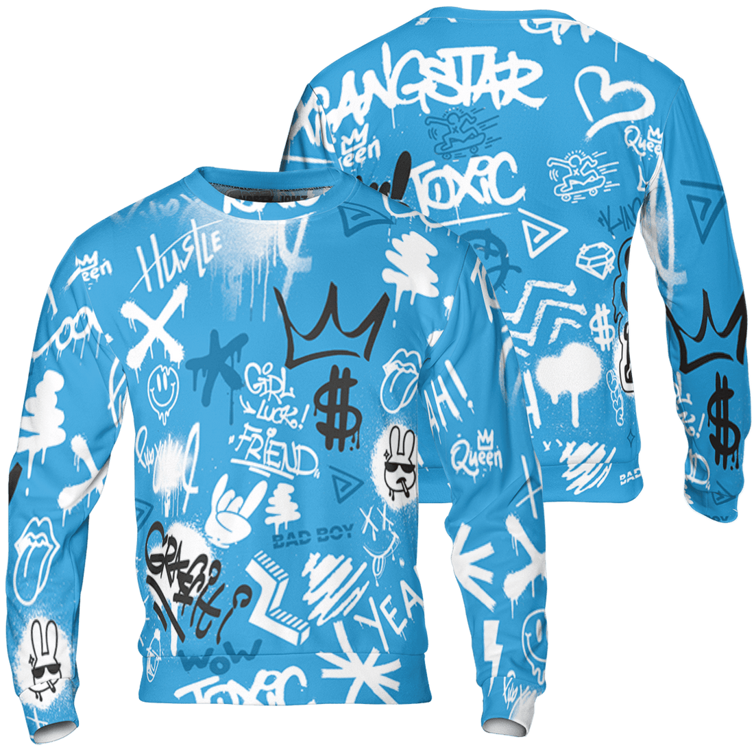 Powder Blue 9s Sweatshirt Match Graffiti King 3D All-Over Print Doodle Style - NastyJamz