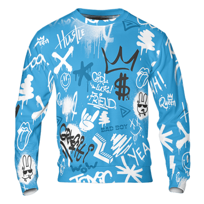 Powder Blue 9s Sweatshirt Match Graffiti King 3D All-Over Print Doodle Style - NastyJamz