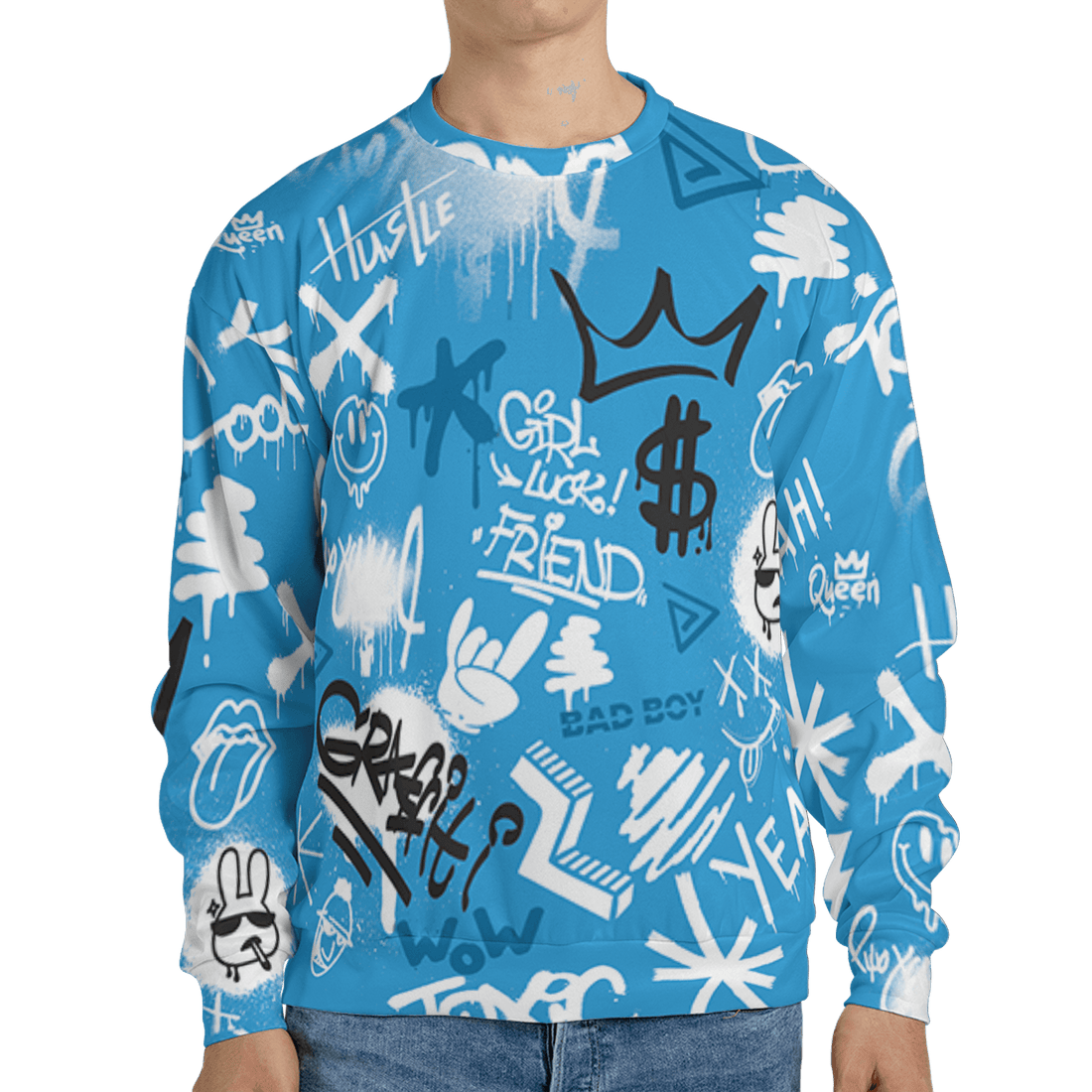 Powder Blue 9s Sweatshirt Match Graffiti King 3D All-Over Print Doodle Style - NastyJamz