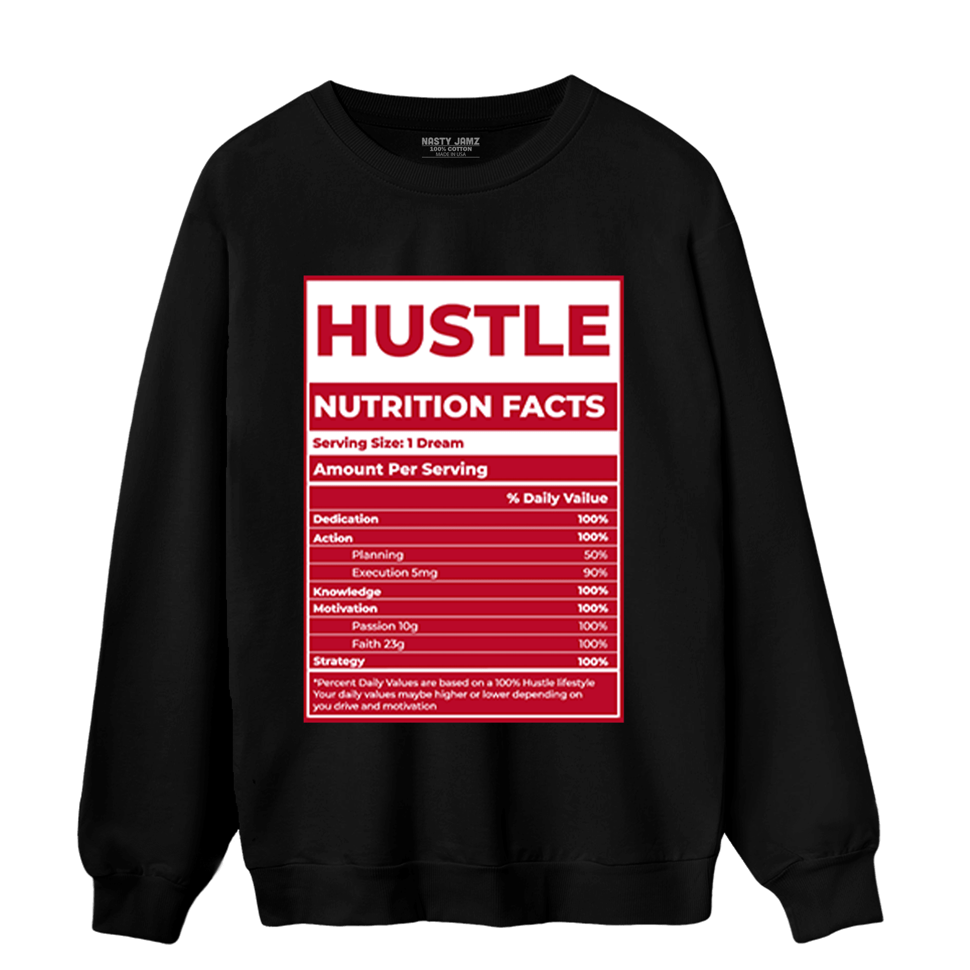 Cherry 11s Sweatshirt Match Hustle Nutrition Facts - NastyJamz