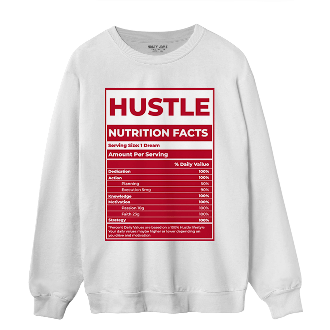 Cherry 11s Sweatshirt Match Hustle Nutrition Facts - NastyJamz