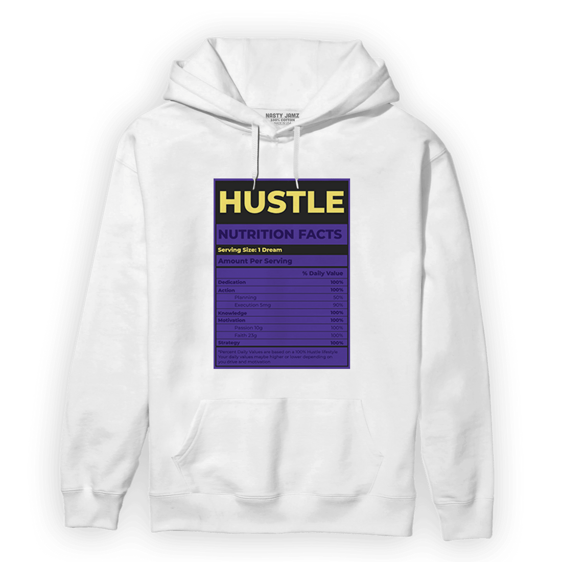 Field Purple 12s Hoodie Match Hustle Nutrition Facts - NastyJamz
