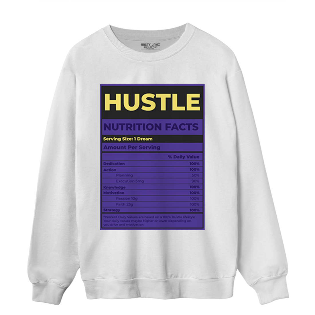 Field Purple 12s Sweatshirt Match Hustle Nutrition Facts - NastyJamz