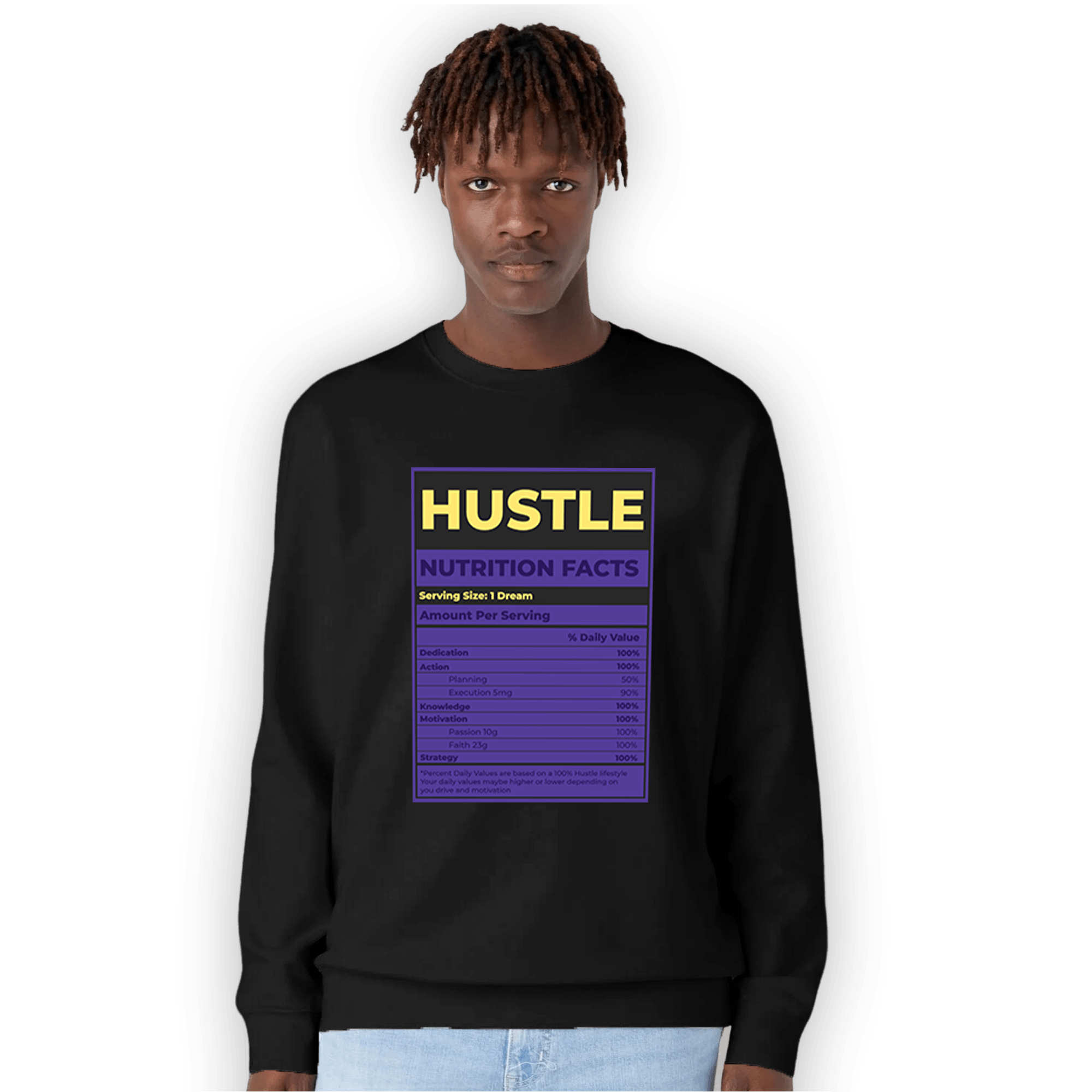 Field Purple 12s Sweatshirt Match Hustle Nutrition Facts - NastyJamz