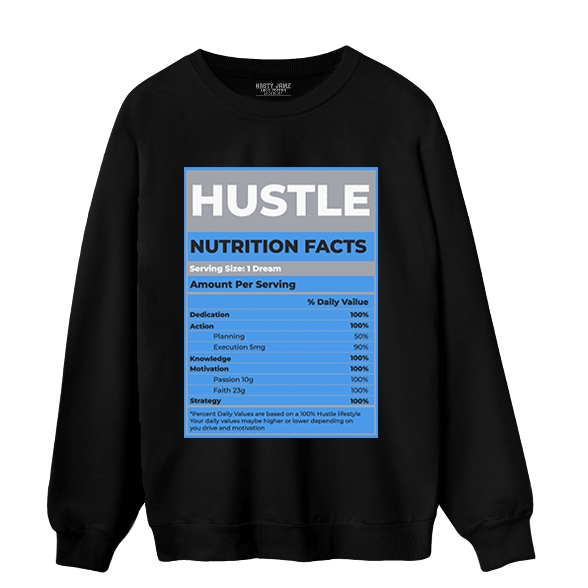 University Blue 5s Sweatshirt Match Hustle Nutrition Facts - NastyJamz