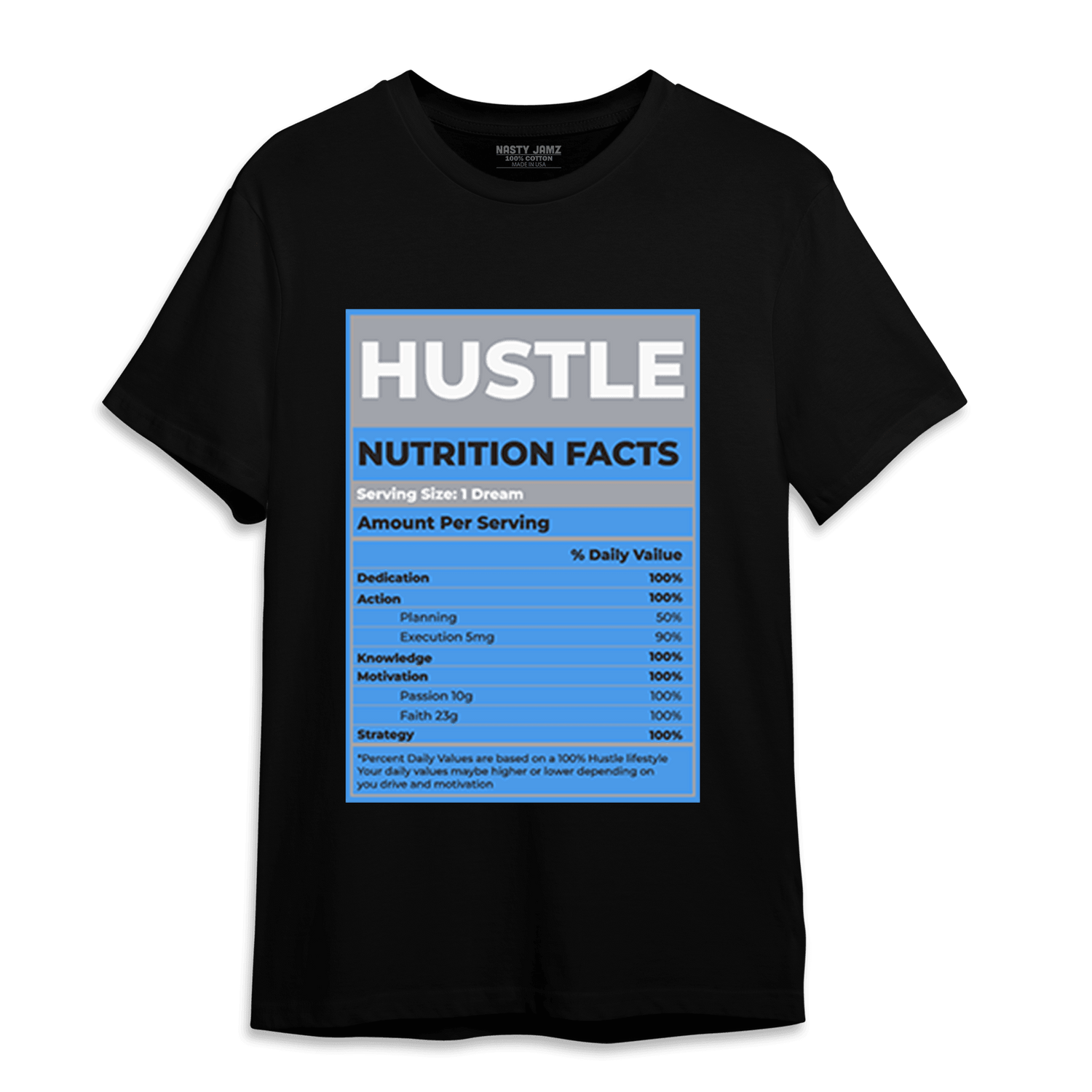 University Blue 5s T Shirt Match Hustle Nutrition Facts - NastyJamz
