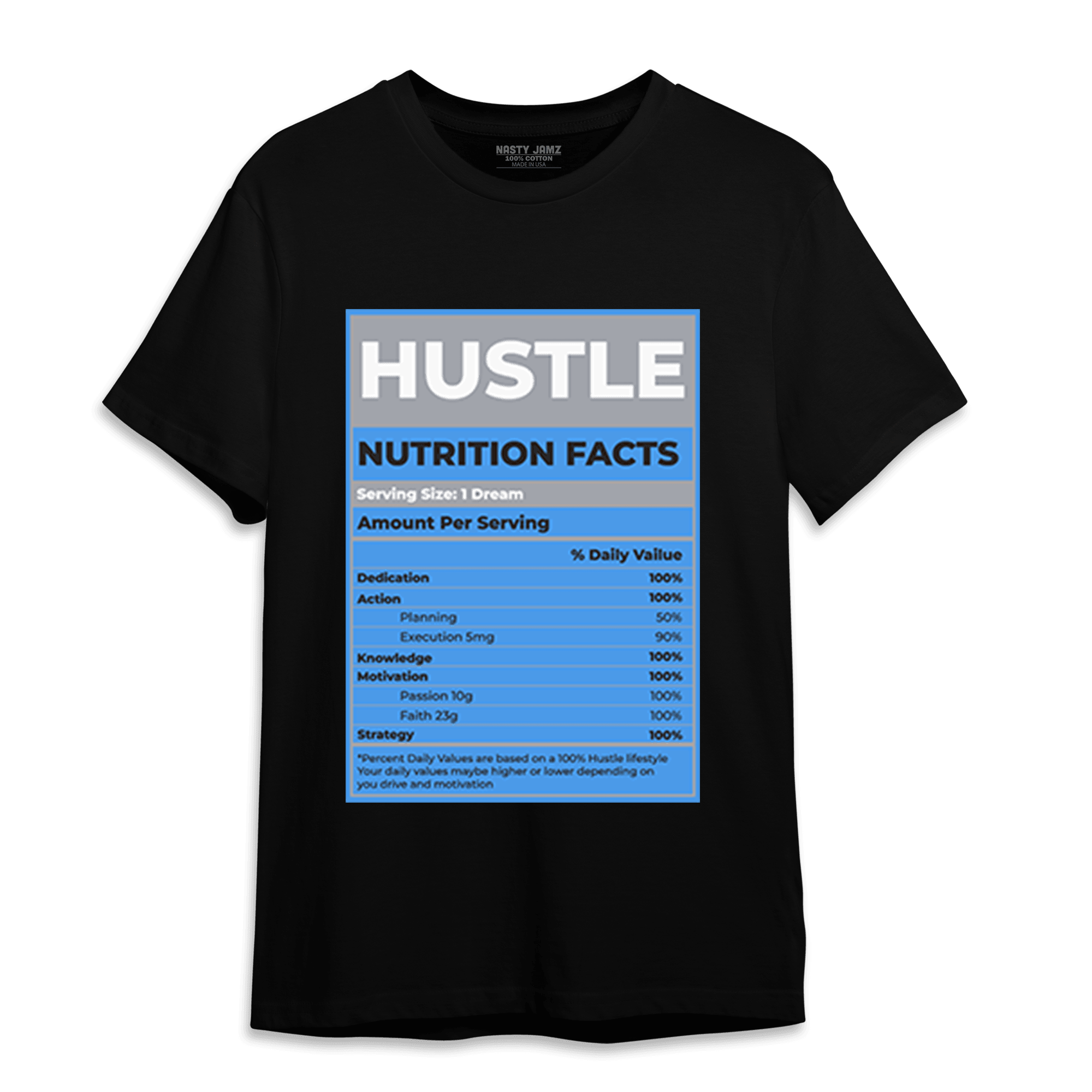 University Blue 5s T Shirt Match Hustle Nutrition Facts - NastyJamz