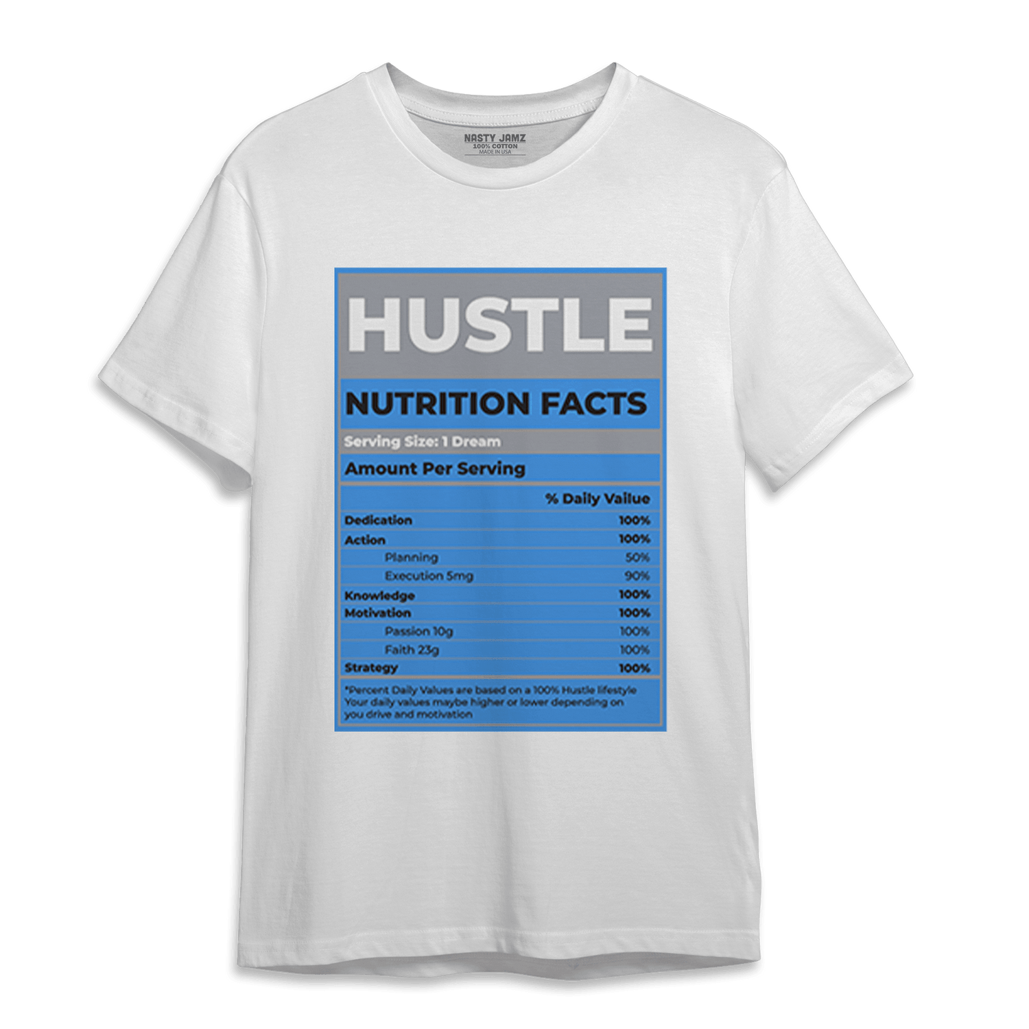 University Blue 5s T Shirt Match Hustle Nutrition Facts - NastyJamz