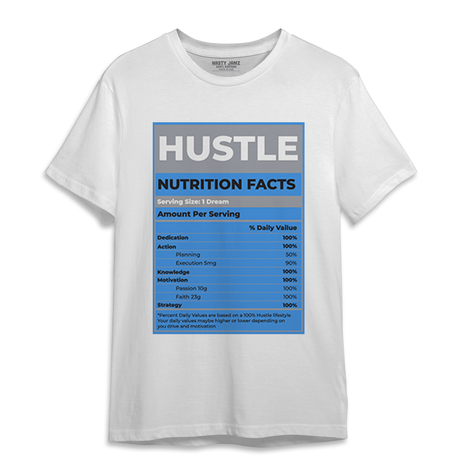 University Blue 5s T Shirt Match Hustle Nutrition Facts - NastyJamz