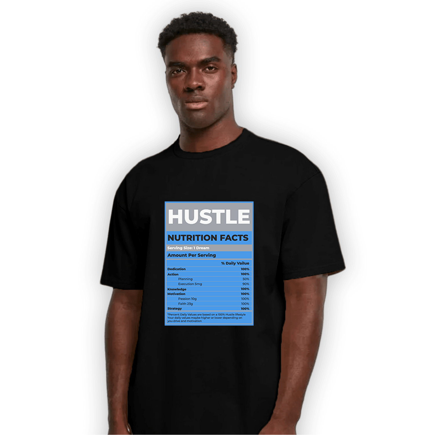 University Blue 5s T Shirt Match Hustle Nutrition Facts - NastyJamz