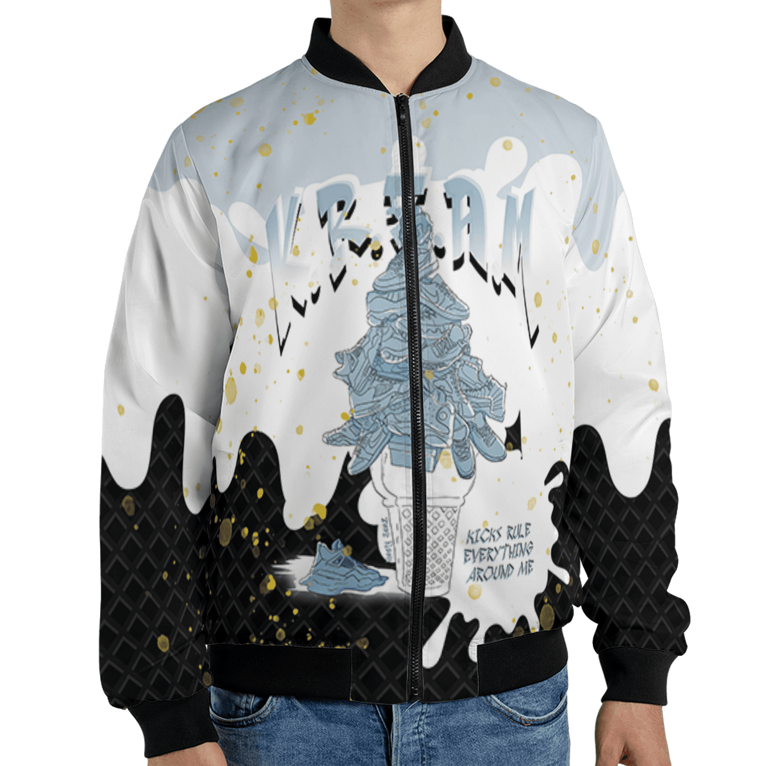 Blue Grey 13s Jacket Match KREAM 3D All-Over Print Waffle Cone - NastyJamz