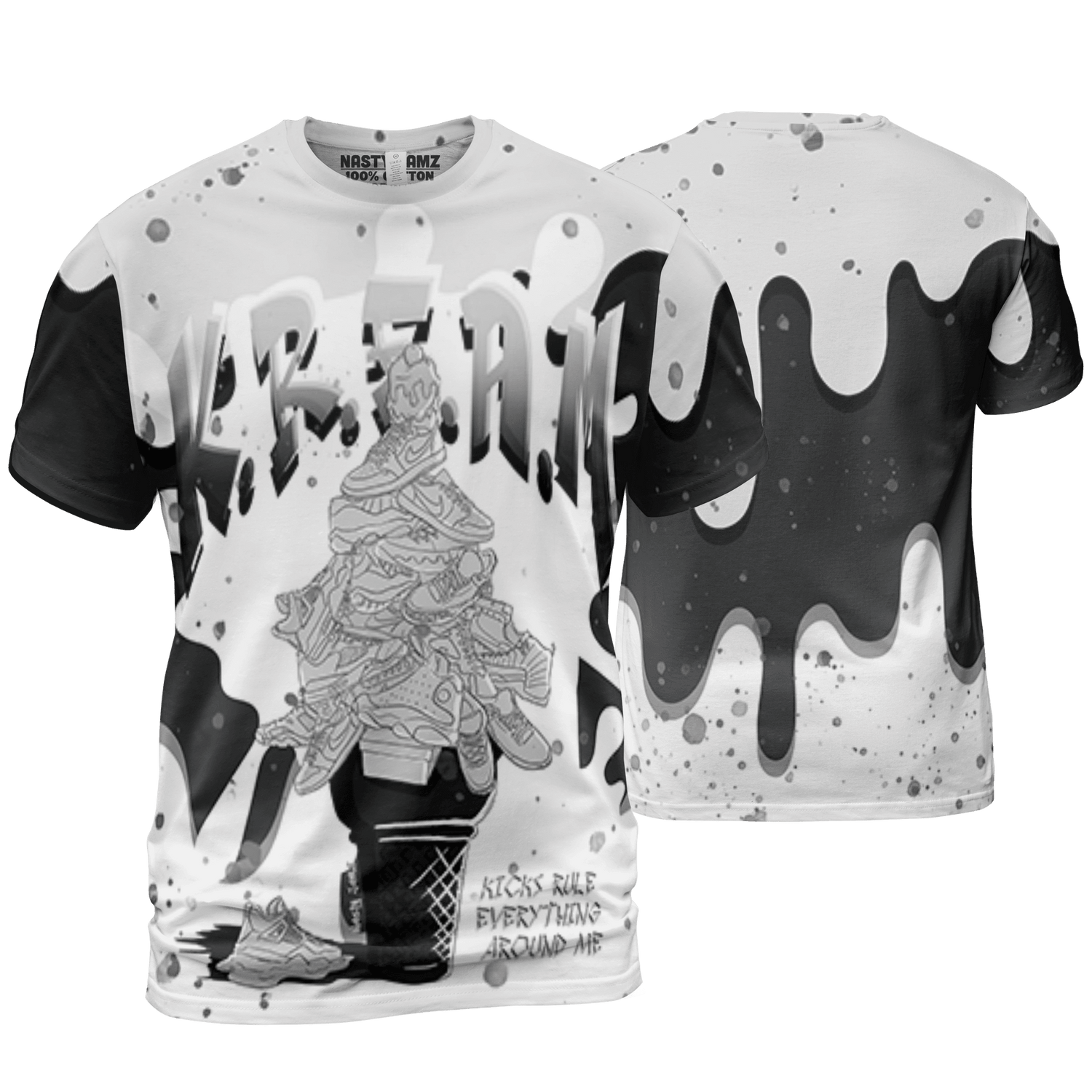 Retro High OG Black White 1s T Shirt Match KREAM 3D All-Over Print Waffle Cone - NastyJamz