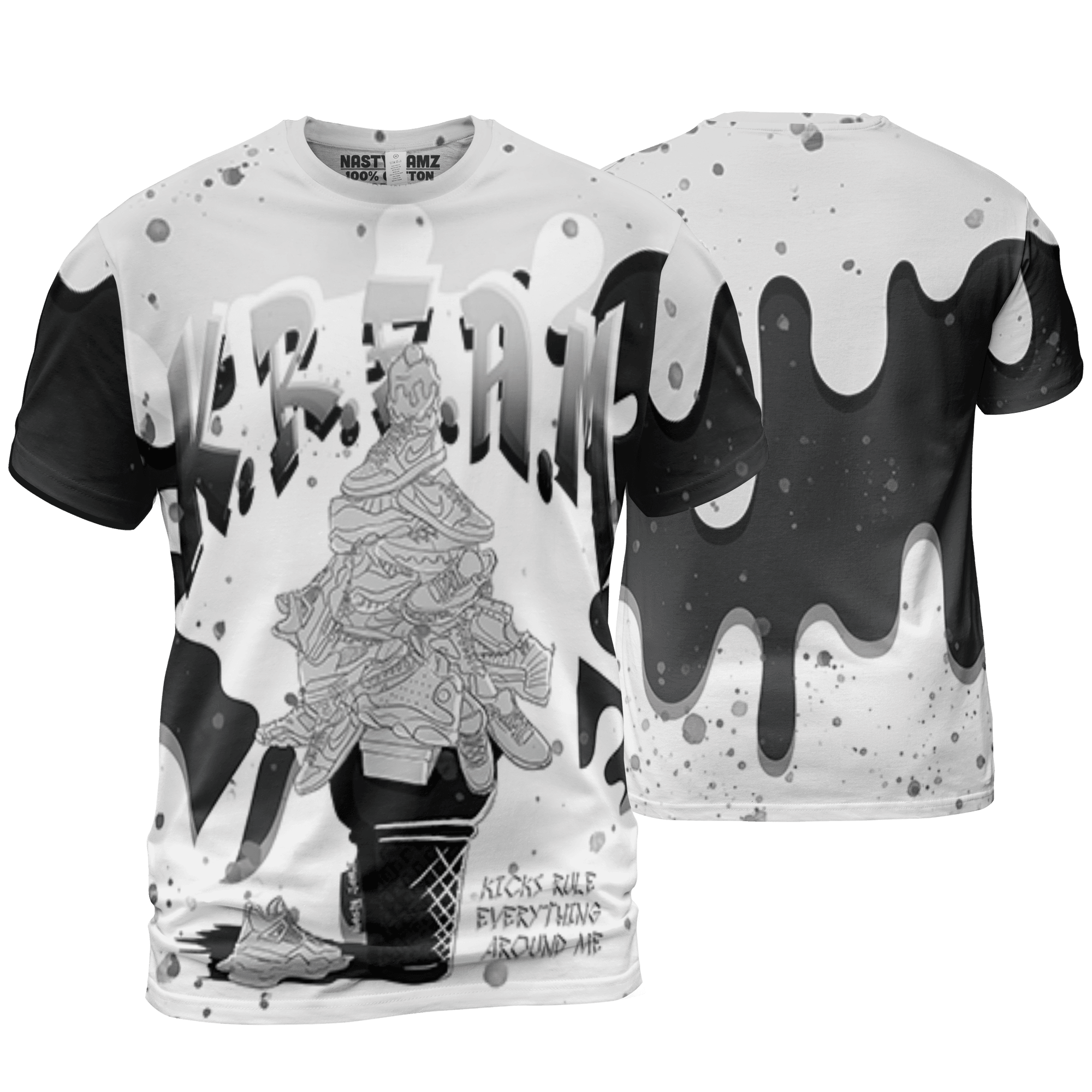 Retro High OG Black White 1s T Shirt Match KREAM 3D All-Over Print Waffle Cone - NastyJamz