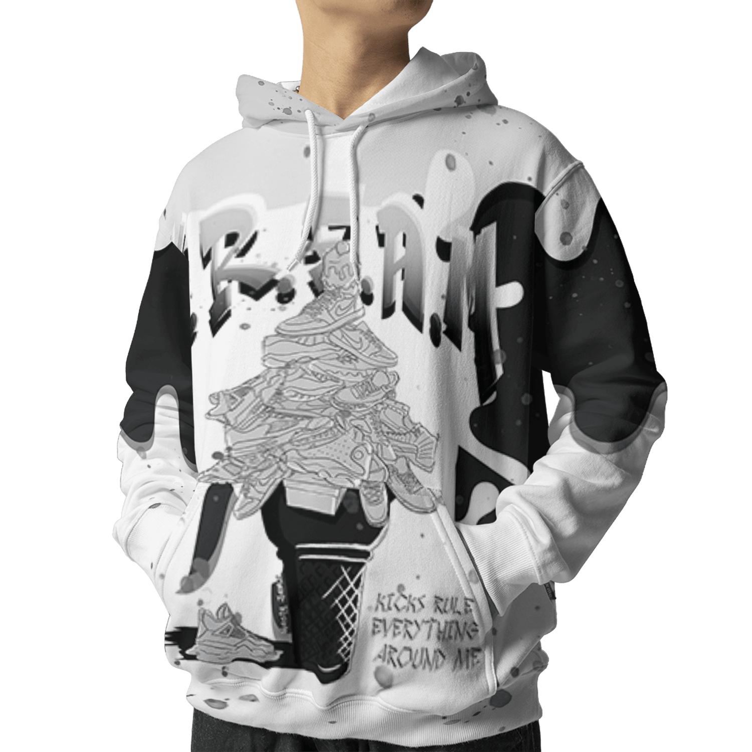 Retro High OG Black White 1s Hoodie Match KREAM 3D All-Over Print Waffle Cone - NastyJamz