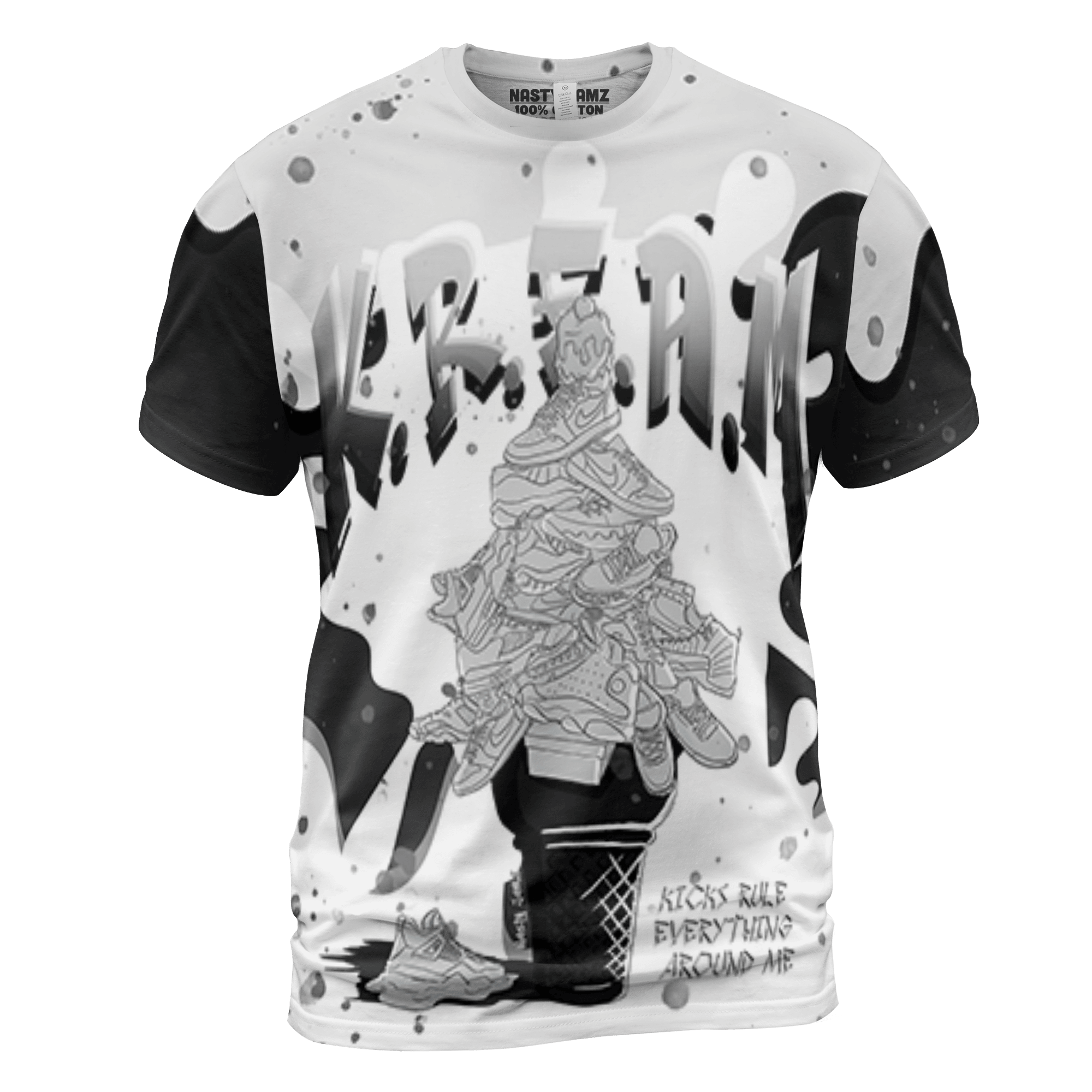 Retro High OG Black White 1s T Shirt Match KREAM 3D All-Over Print Waffle Cone - NastyJamz