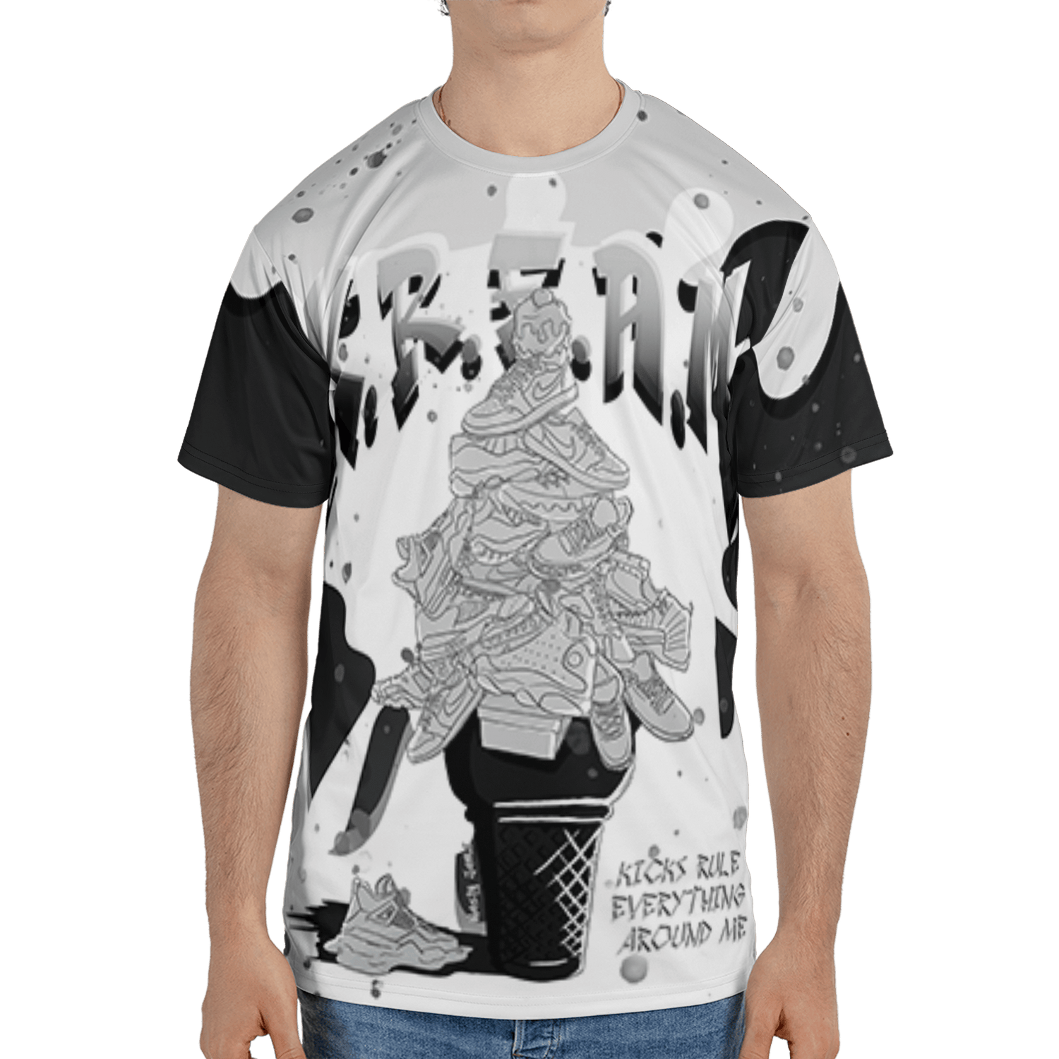 Retro High OG Black White 1s T Shirt Match KREAM 3D All-Over Print Waffle Cone - NastyJamz