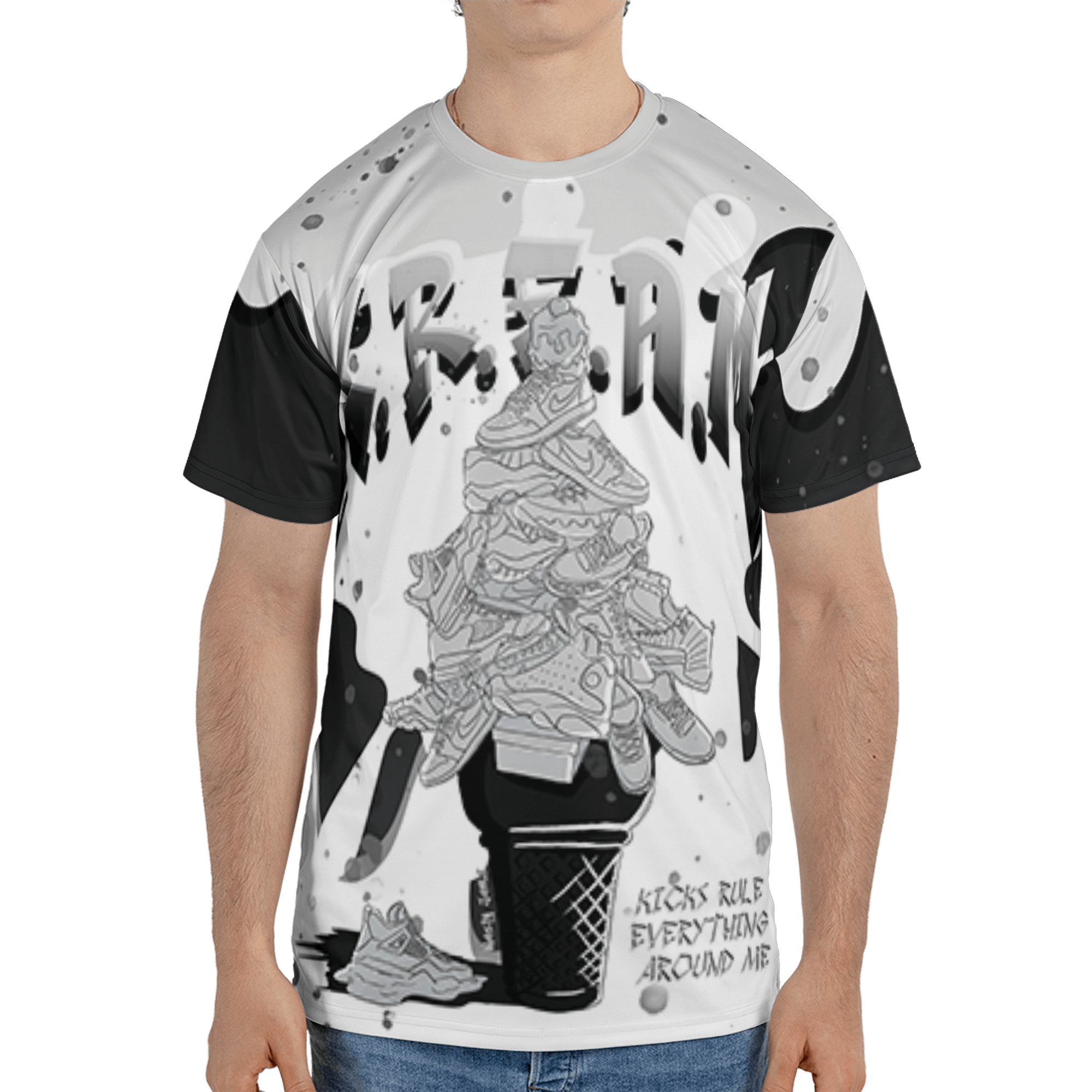 Retro High OG Black White 1s T Shirt Match KREAM 3D All-Over Print Waffle Cone - NastyJamz