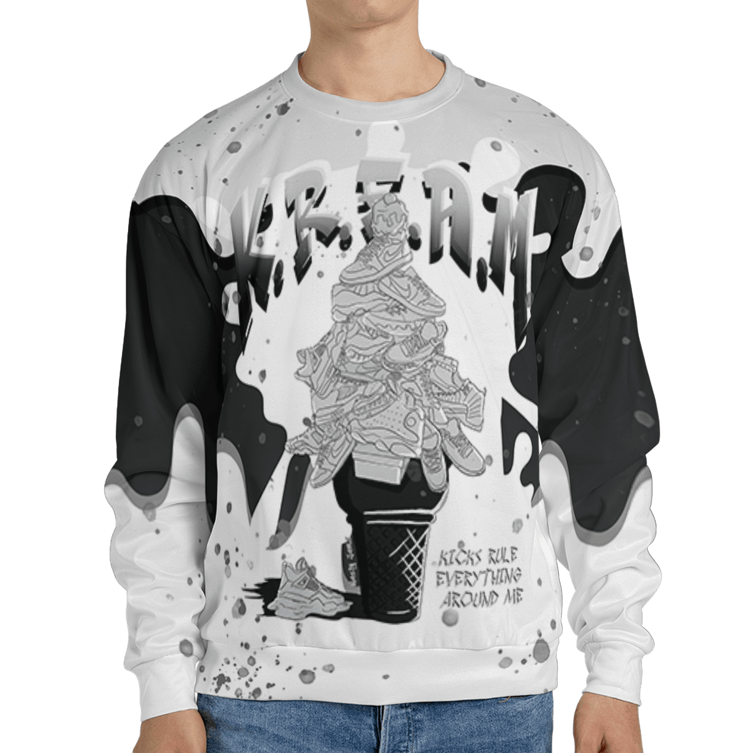 Retro High OG Black White 1s Sweatshirt Match KREAM 3D All-Over Print Waffle Cone - NastyJamz