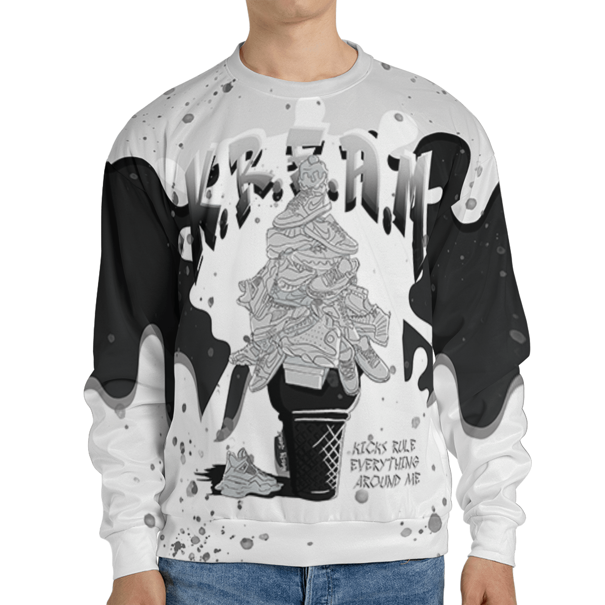 Retro High OG Black White 1s Sweatshirt Match KREAM 3D All-Over Print Waffle Cone - NastyJamz