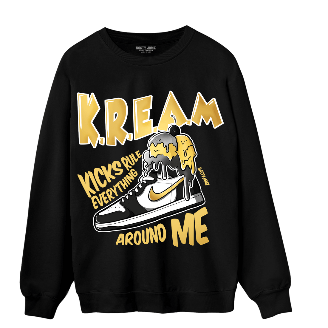 Mid SE Black Gold 1s Sweatshirt Match Kream Sneaker - NastyJamz