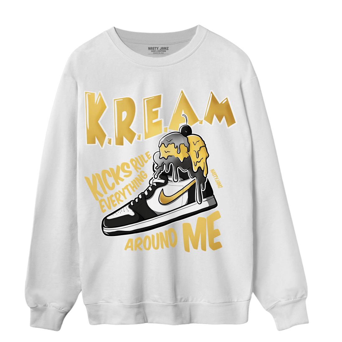 Mid SE Black Gold 1s Sweatshirt Match Kream Sneaker - NastyJamz