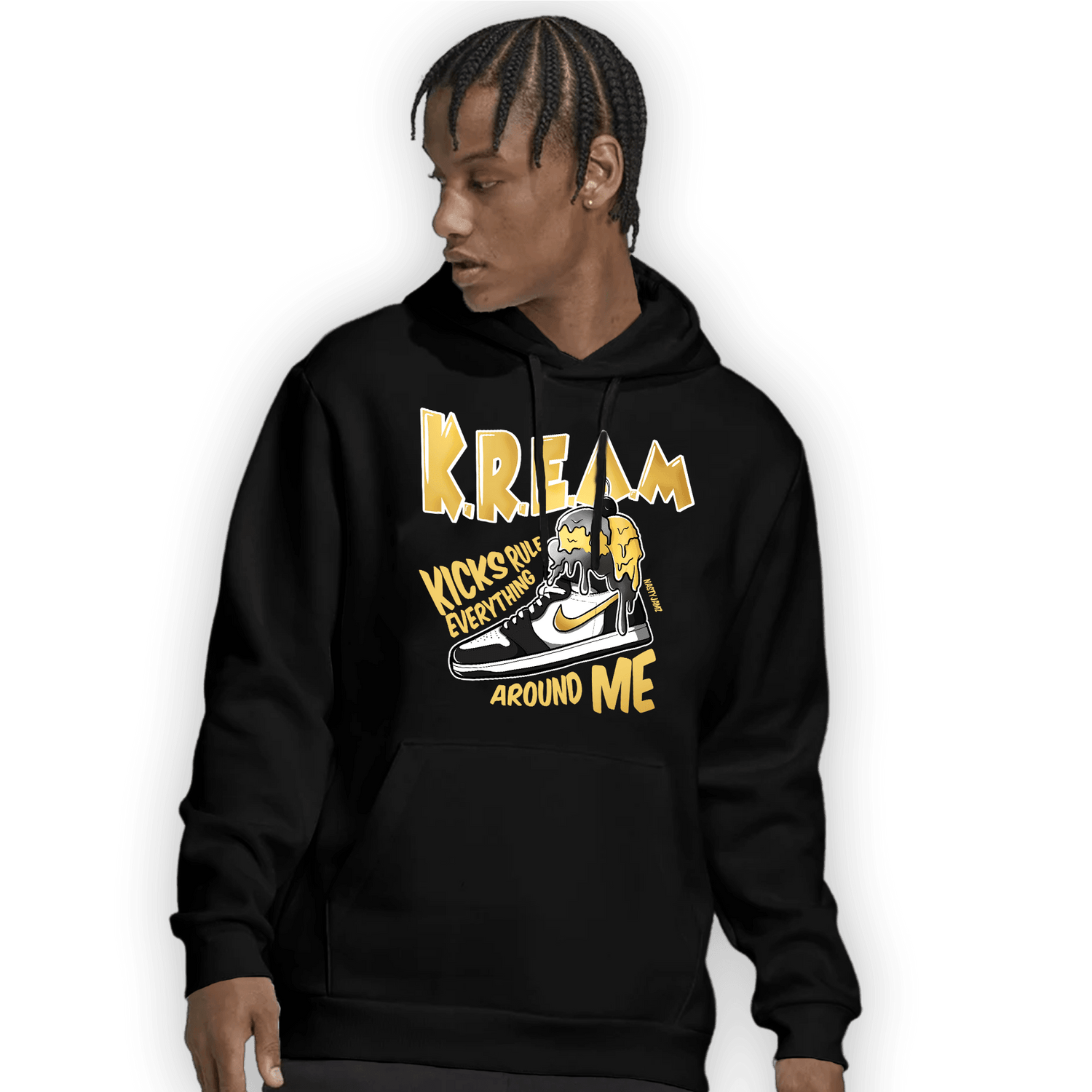 Mid SE Black Gold 1s Hoodie Match Kream Sneaker - NastyJamz
