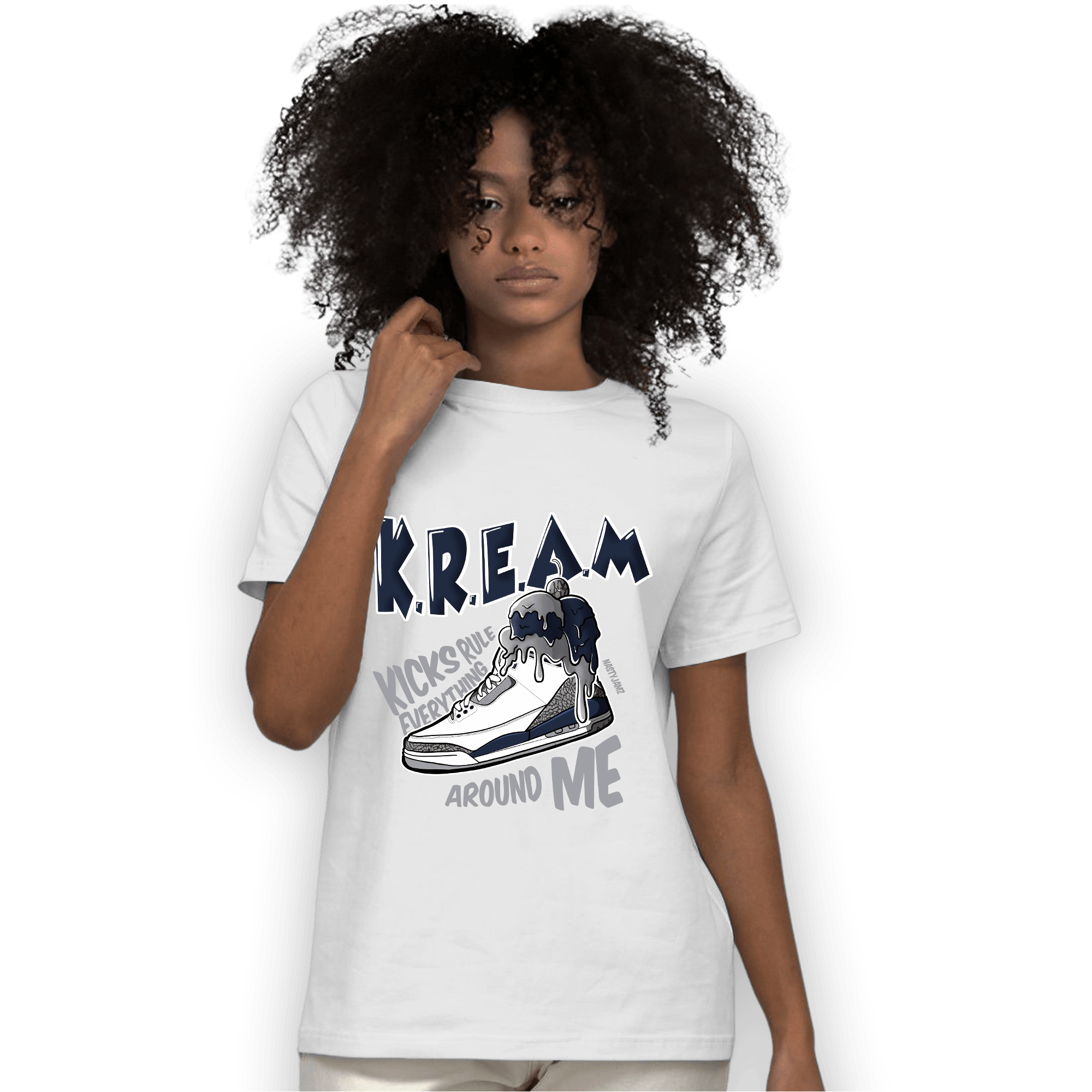 White Navy 3s T Shirt Match Kream Sneaker - NastyJamz